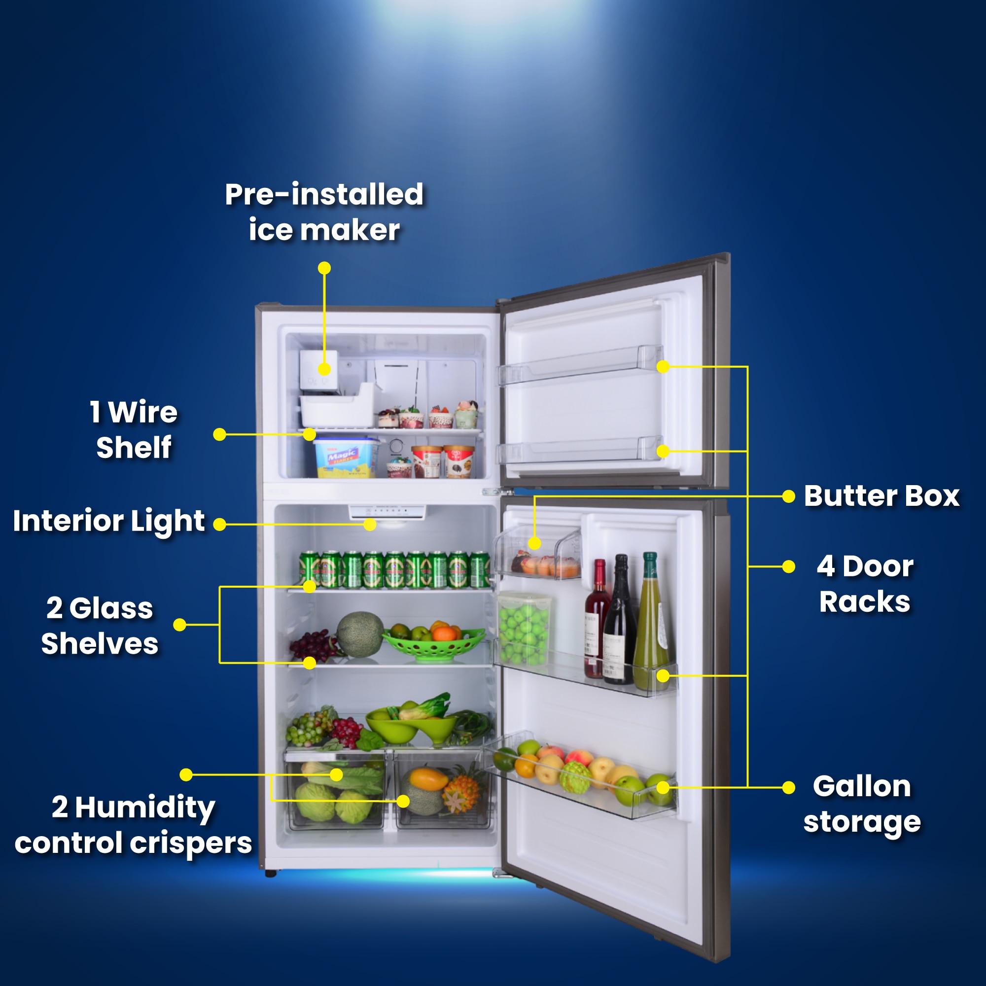 Refrigerador de 21 pies cúbicos con puerta reversible y fabricador de hielo integrado, congelador superior, certificado ENERGY STAR TMRI 210 S (Acero inoxidable)