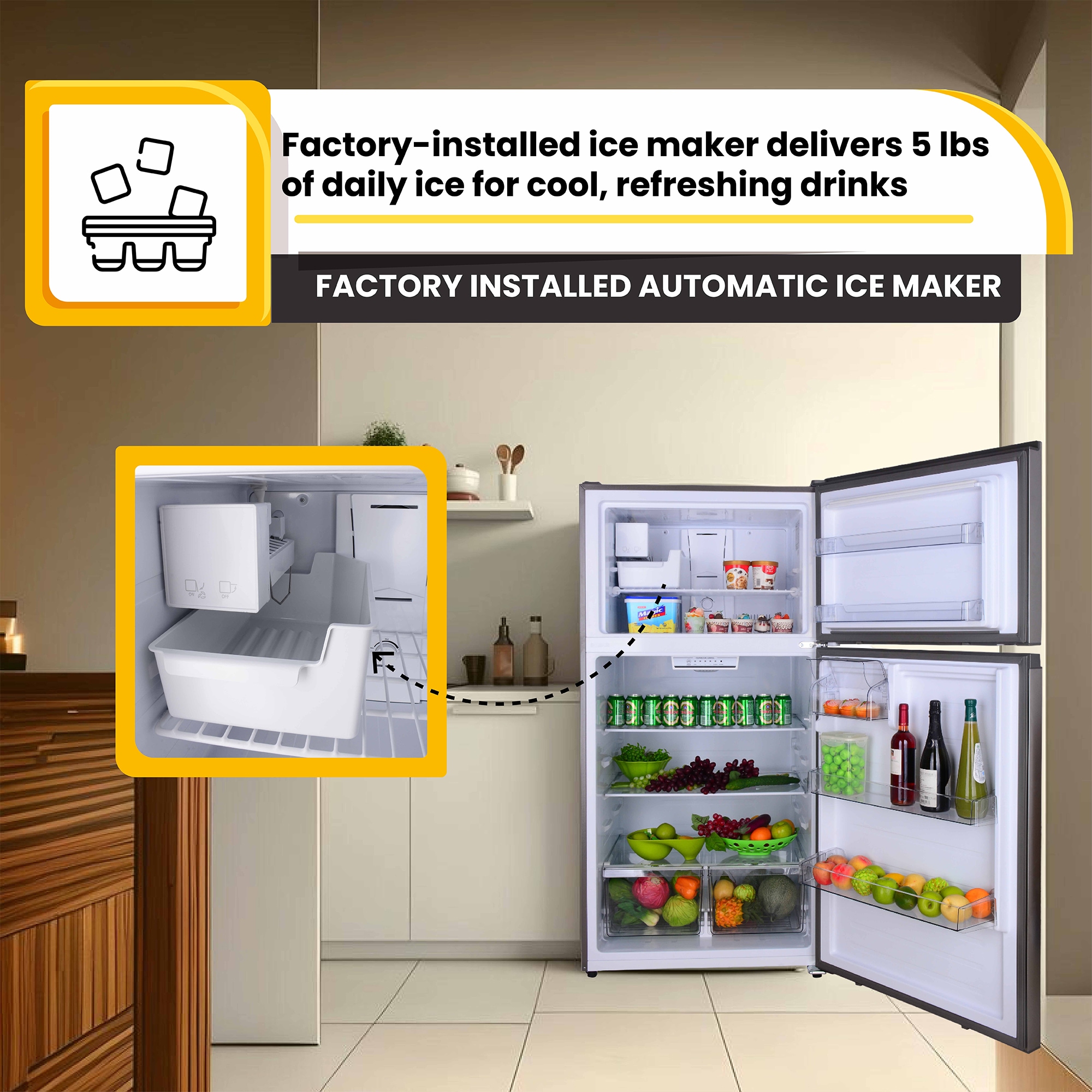 Refrigerador de 21 pies cúbicos con puerta reversible y fabricador de hielo integrado, congelador superior, certificado ENERGY STAR TMRI 210 S (Acero inoxidable)