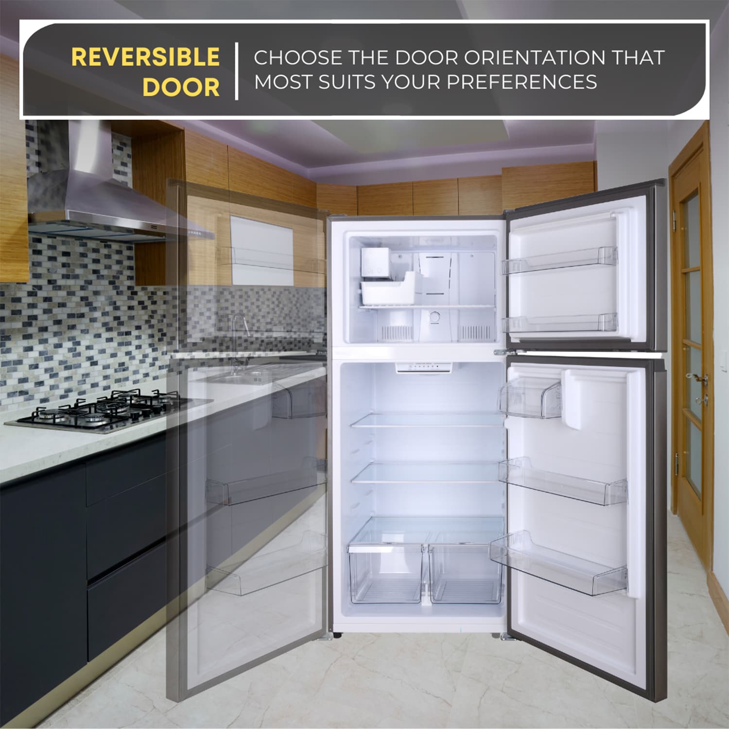Refrigerador de 21 pies cúbicos con puerta reversible y fabricador de hielo integrado, congelador superior, certificado ENERGY STAR TMRI 210 S (Acero inoxidable)