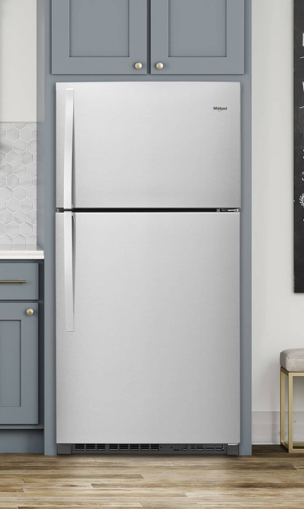 Refrigerador de un solo compartimiento de acero inoxidable resistente a huellas dactilares de 21.3 pies cúbicos de capacidad con congelador superior y certificación ENERGY STAR WRT541SZDZ.