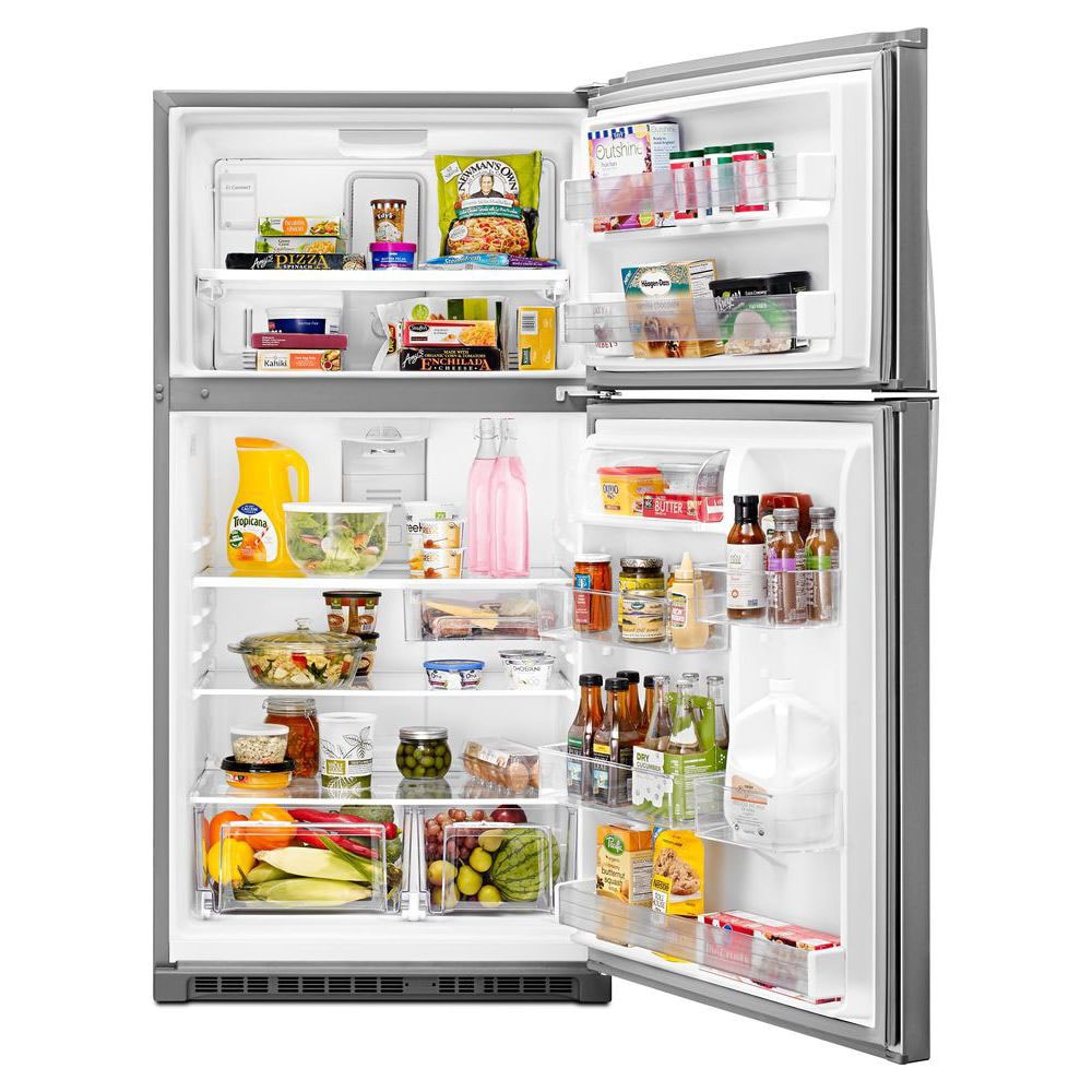 Refrigerador de un solo compartimiento de acero inoxidable resistente a huellas dactilares de 21.3 pies cúbicos de capacidad con congelador superior y certificación ENERGY STAR WRT541SZDZ.