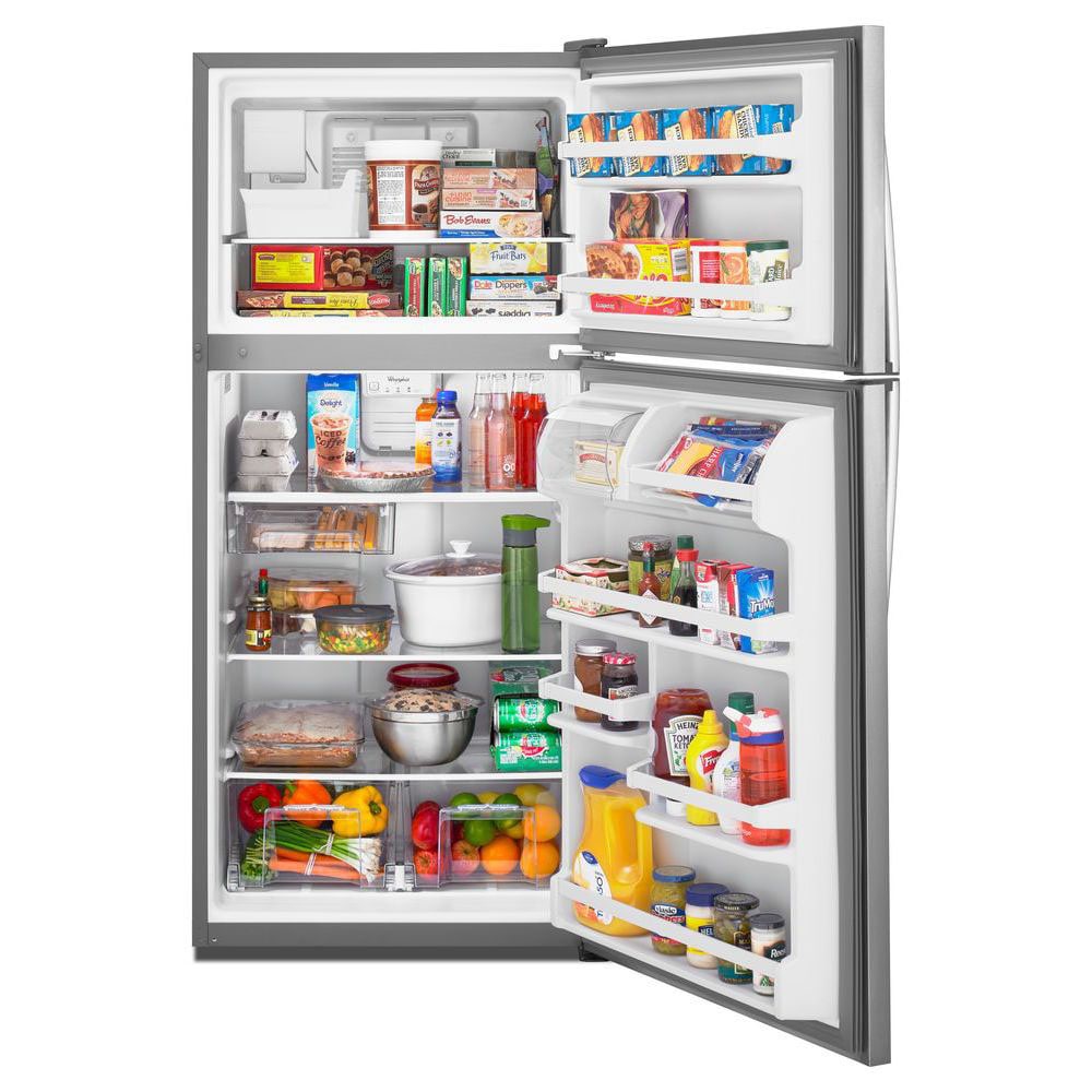 Refrigerador Whirlpool de 18.2 pies cúbicos con congelador superior y fabricador de hielo (acero inoxidable) WRT318FMDM