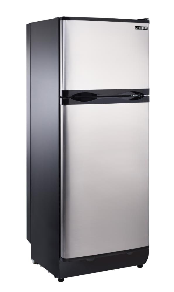 Refrigerador ÚNICO Out-Grid de 9.7 pies cúbicos con congelador superior de profundidad de mostrador (acero inoxidable/negro) UGP-10C SM SS