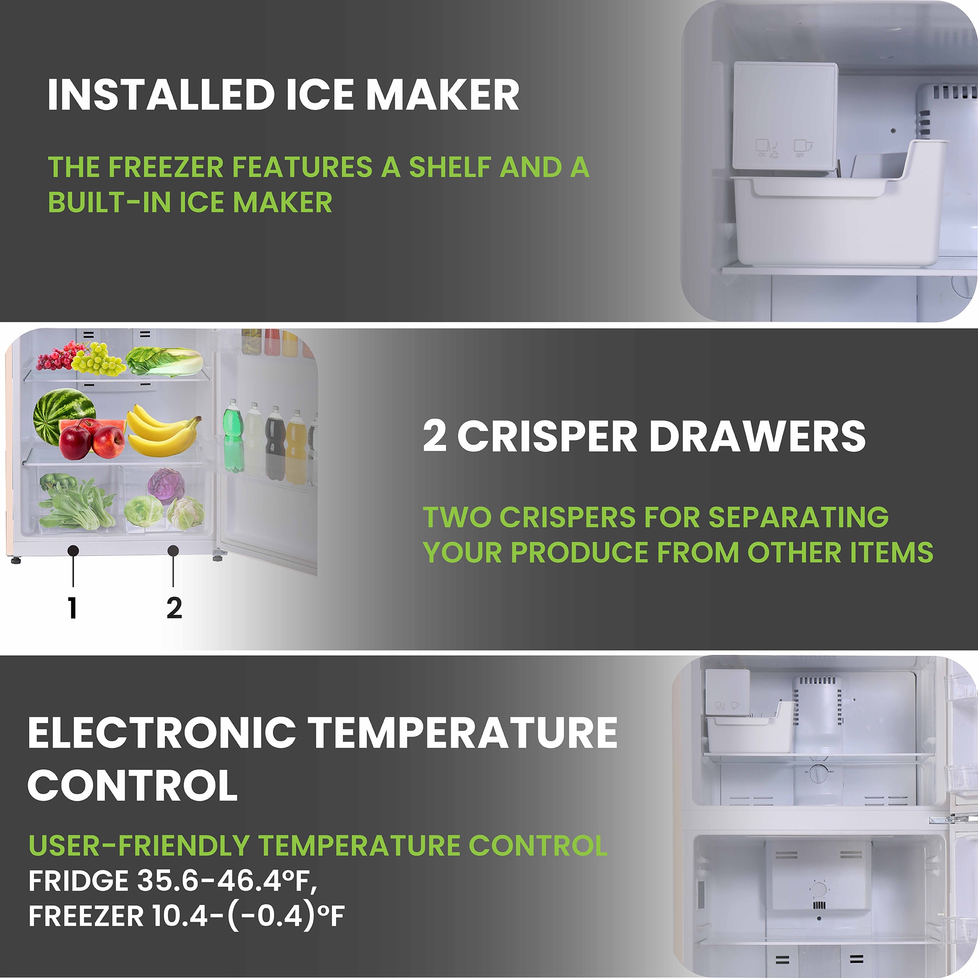 Refrigerador congelador de profundidad de mostrador de 18 pies cúbicos con fabricador de hielo (Crema)