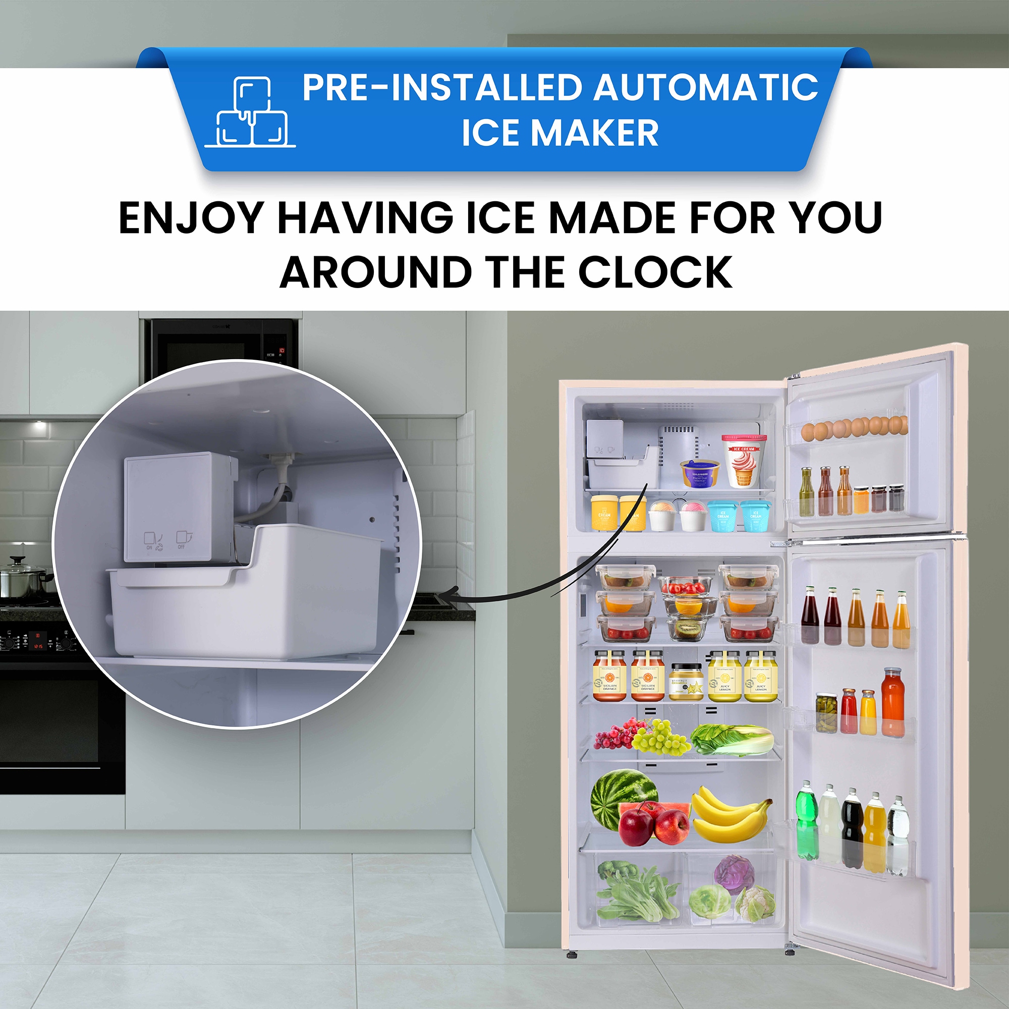 Refrigerador congelador de profundidad de mostrador de 18 pies cúbicos con fabricador de hielo (Crema)