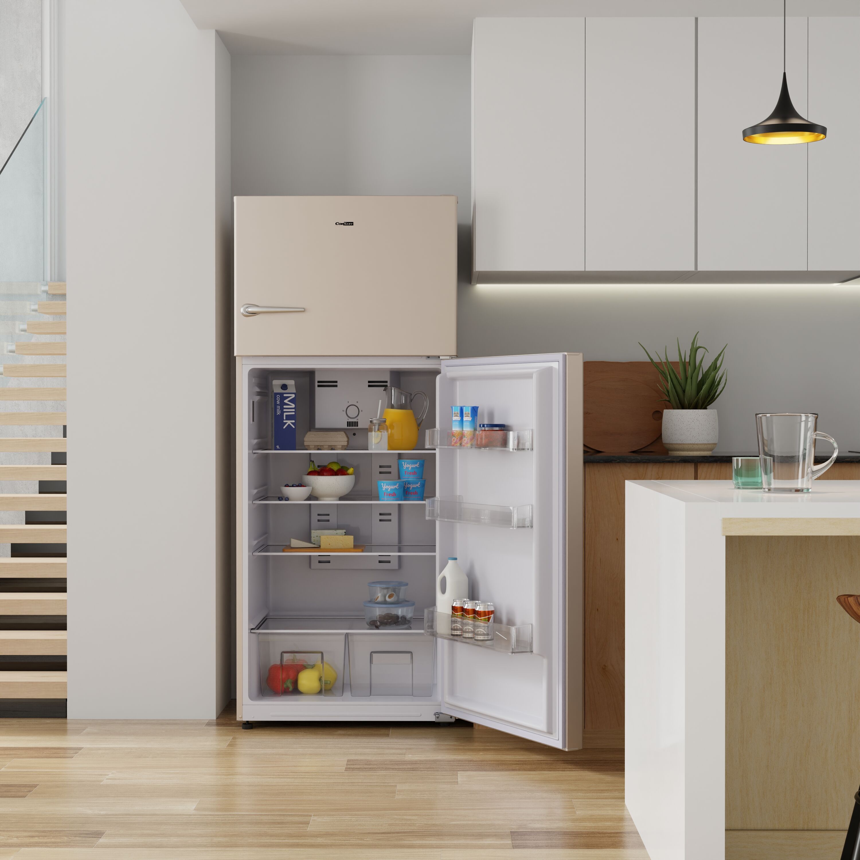 Refrigerador congelador de profundidad de mostrador de 18 pies cúbicos con fabricador de hielo (Crema)