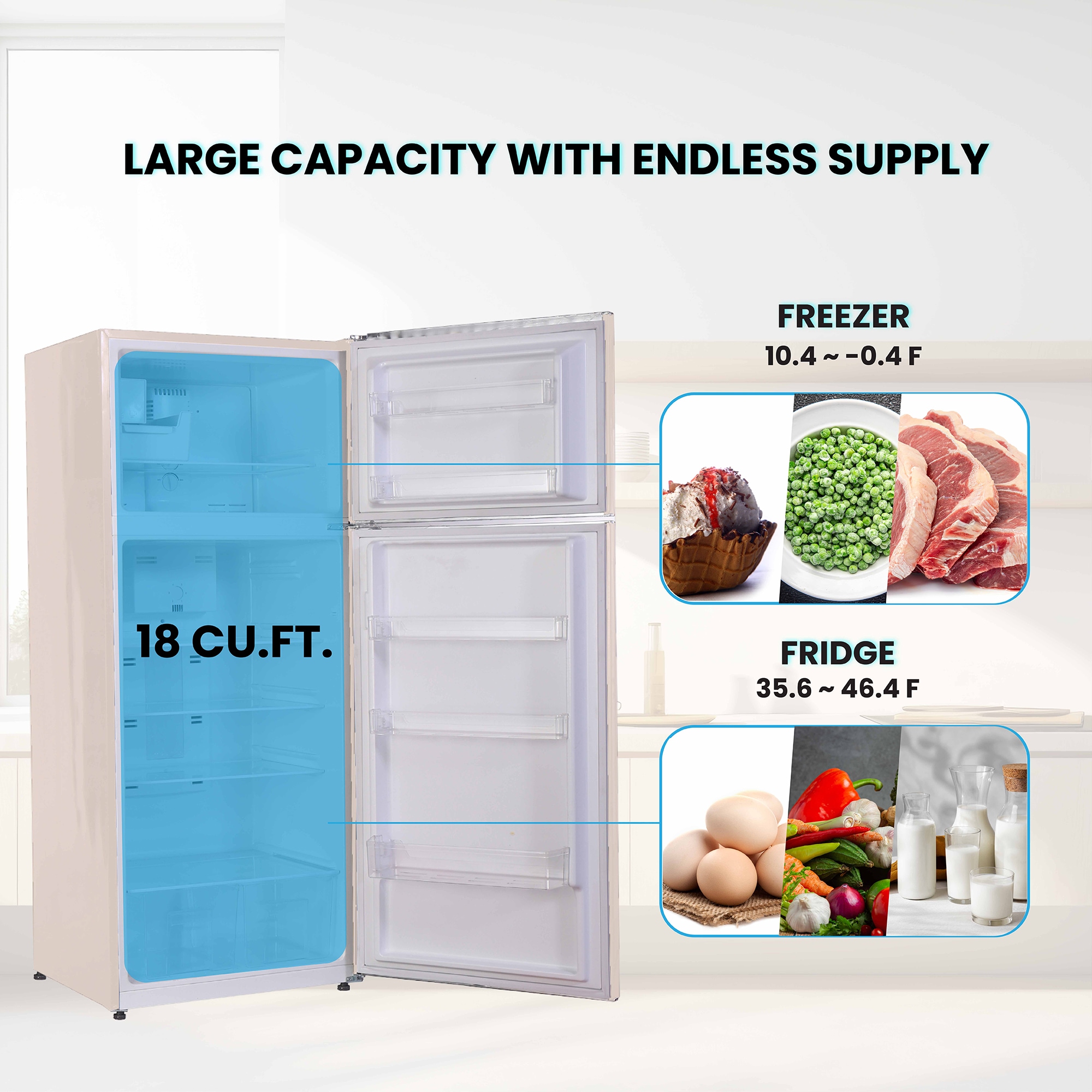 Refrigerador congelador de profundidad de mostrador de 18 pies cúbicos con fabricador de hielo (Crema)