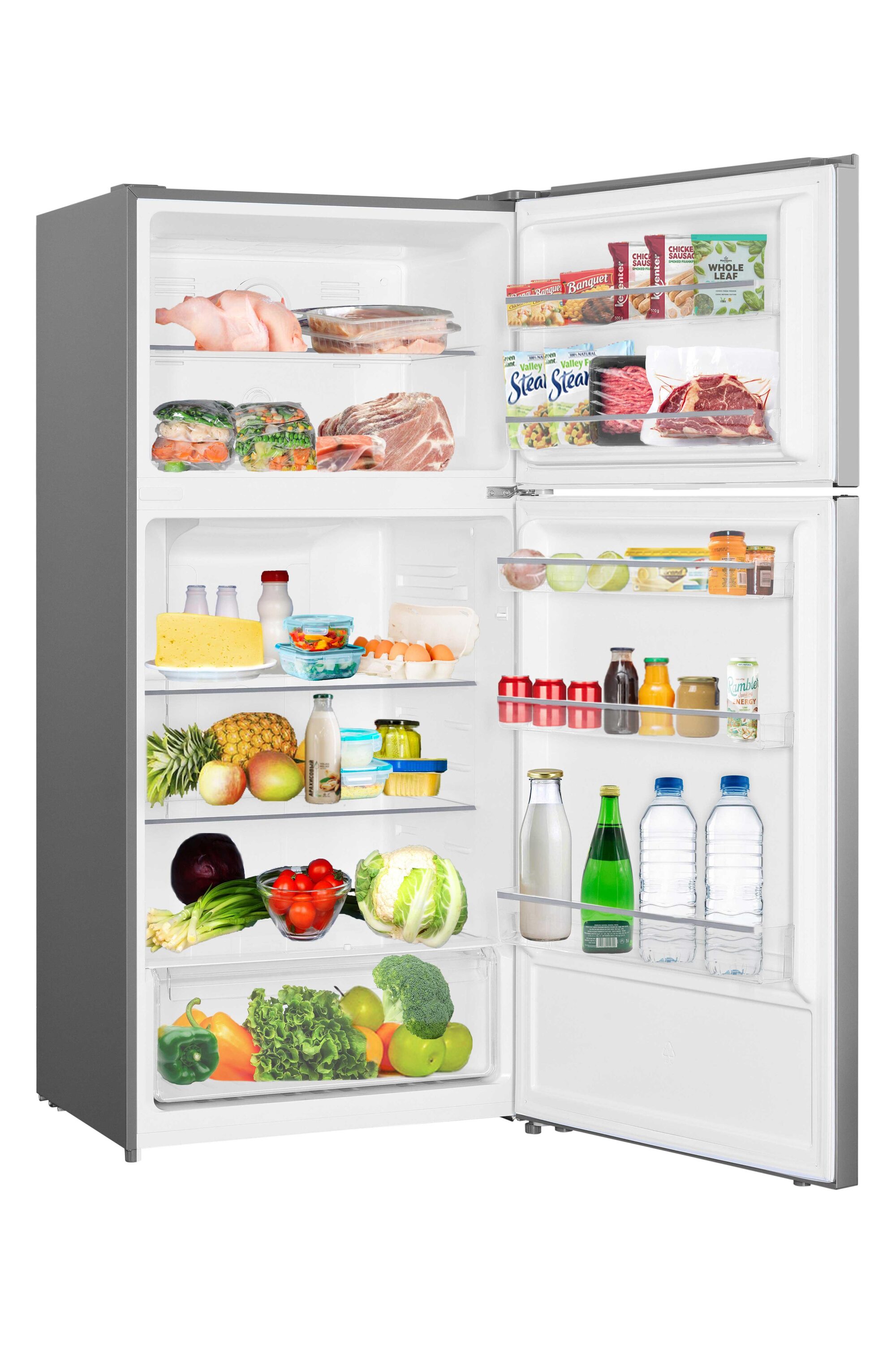 Refrigerador empotrado de acero inoxidable de 17 pies cúbicos con congelador superior y profundidad de mostrador Impecca