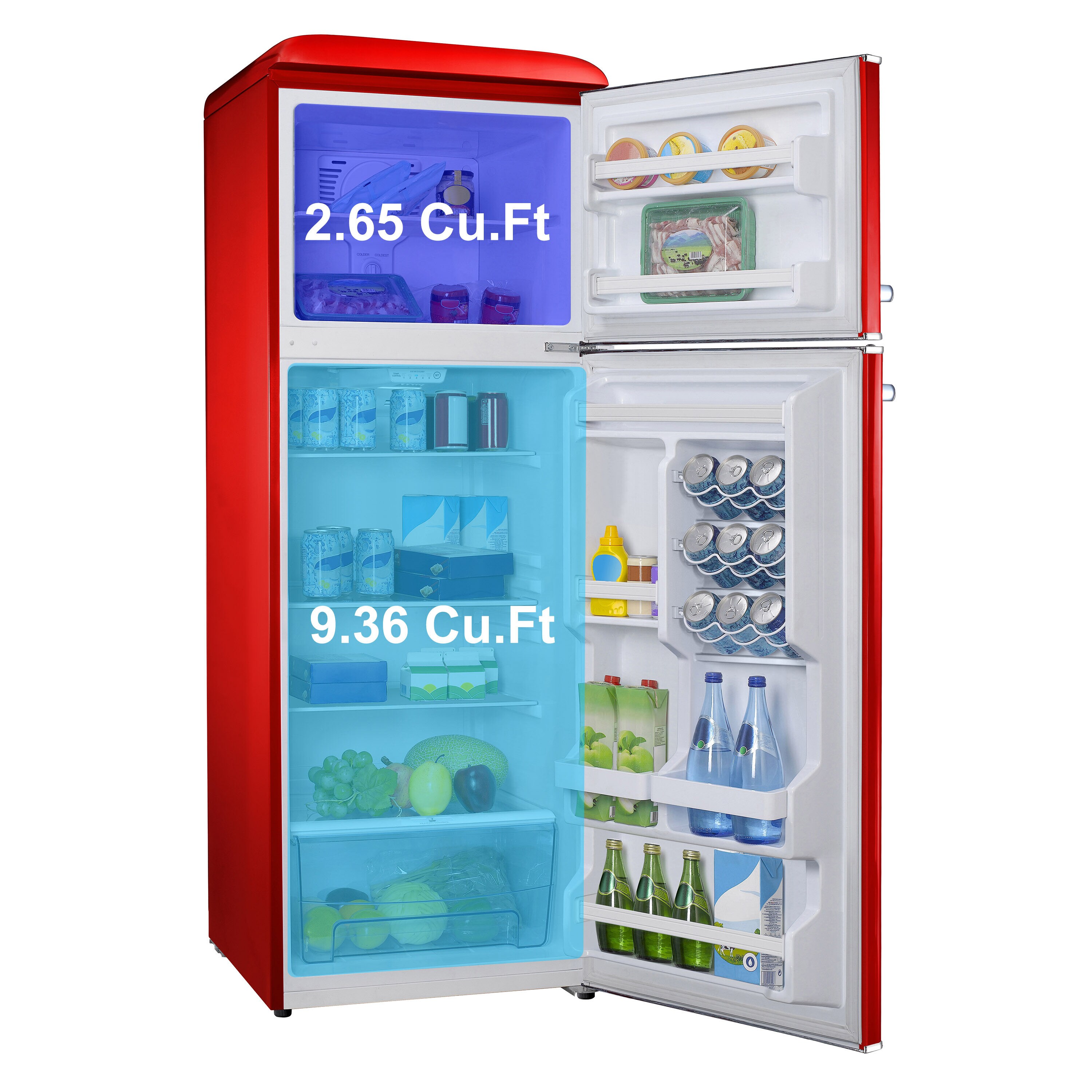 Refrigerador de profundidad de mostrador con congelador superior de 12.0 pies cúbicos en rojo Hot Rod, certificado ENERGY STAR GLR12TRDEFR