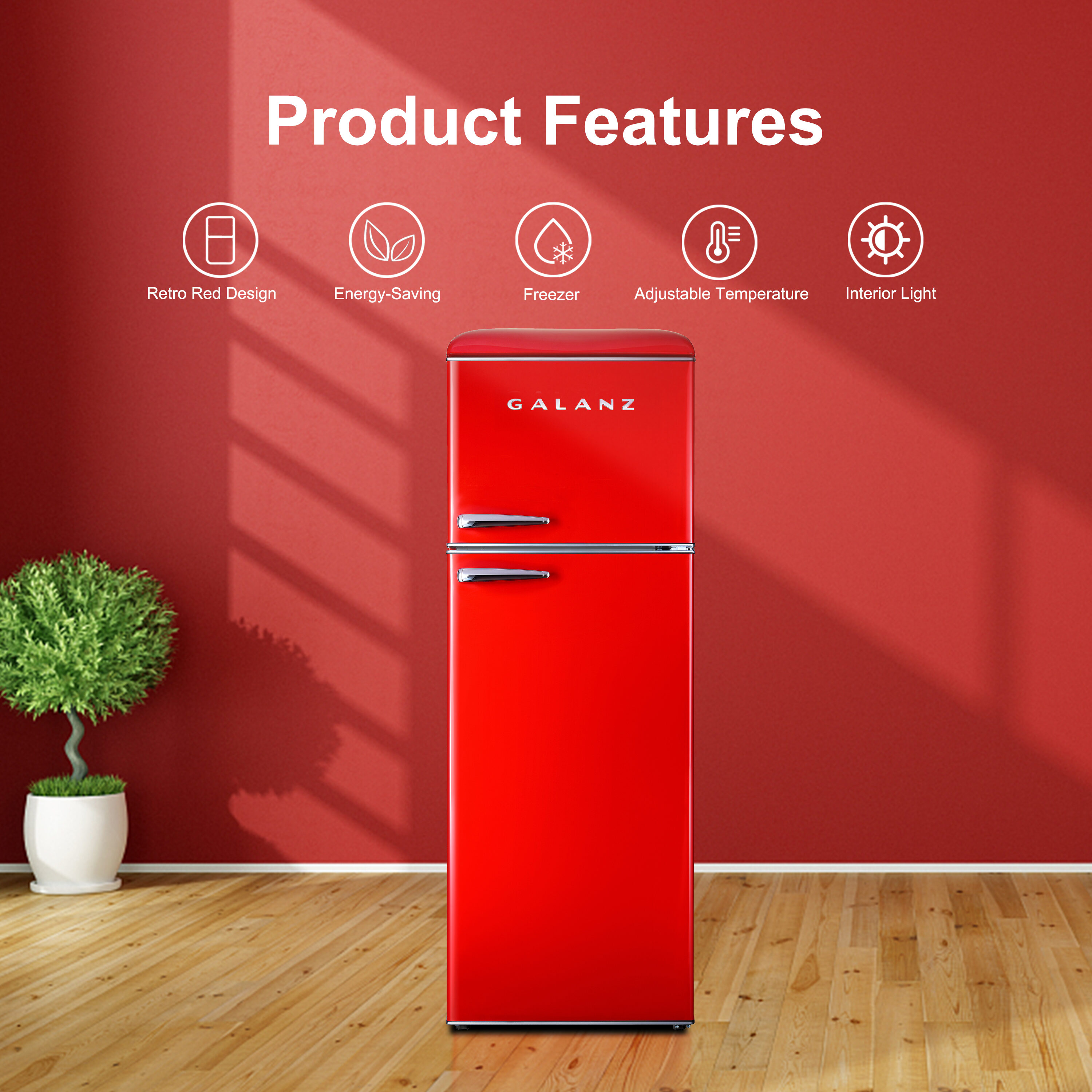 Refrigerador de profundidad de mostrador con congelador superior de 12.0 pies cúbicos en rojo Hot Rod, certificado ENERGY STAR GLR12TRDEFR