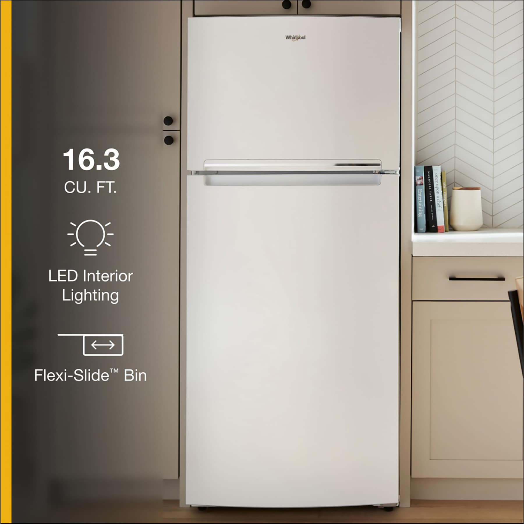 Refrigerador Whirlpool de 16.3 pies cúbicos con congelador superior (blanco) WRTX5028PW