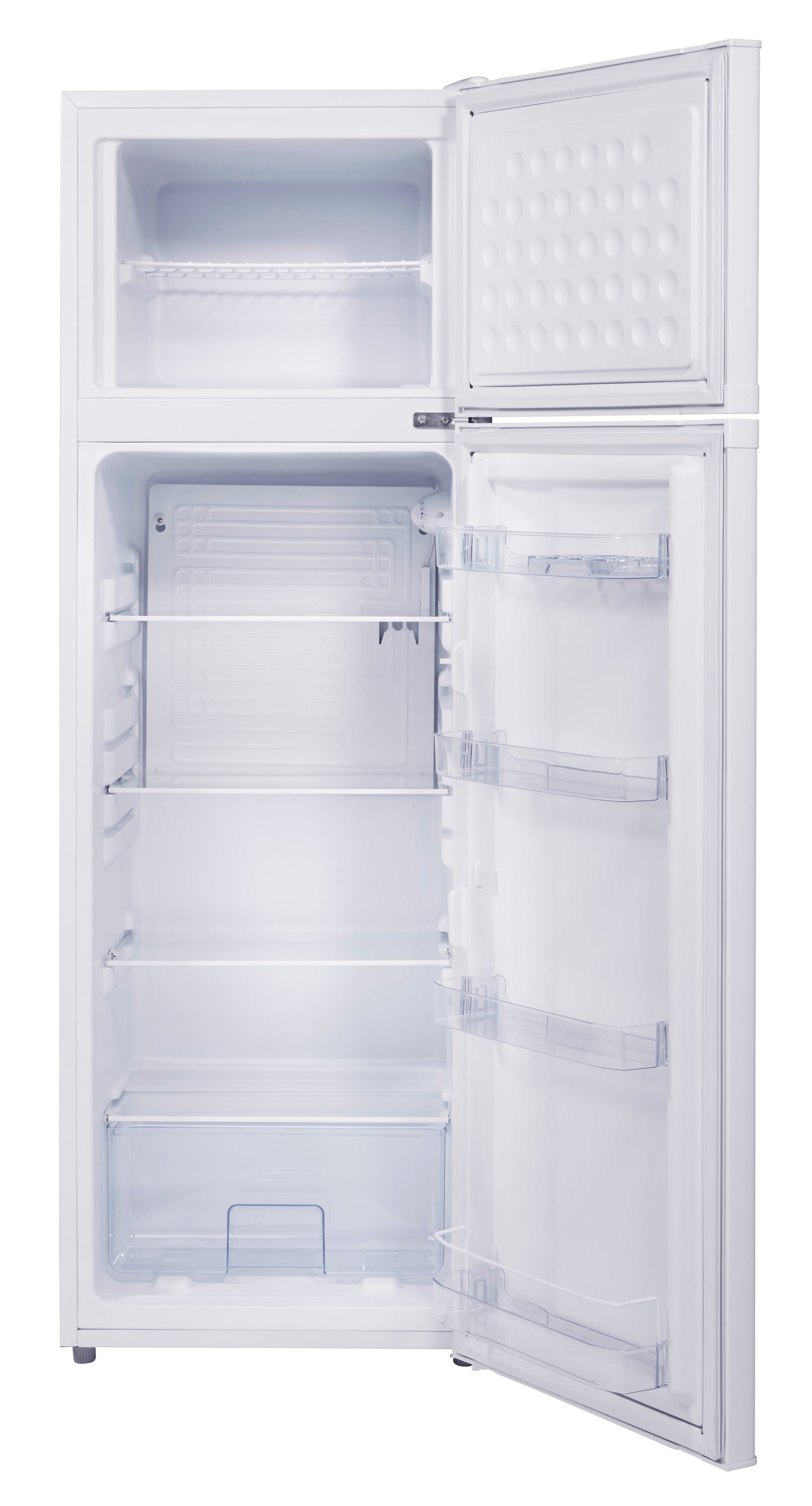 Refrigerador único de 260 litros sin conexión a la red, de 9 pies cúbicos, con congelador superior y profundidad de mostrador (blanco)