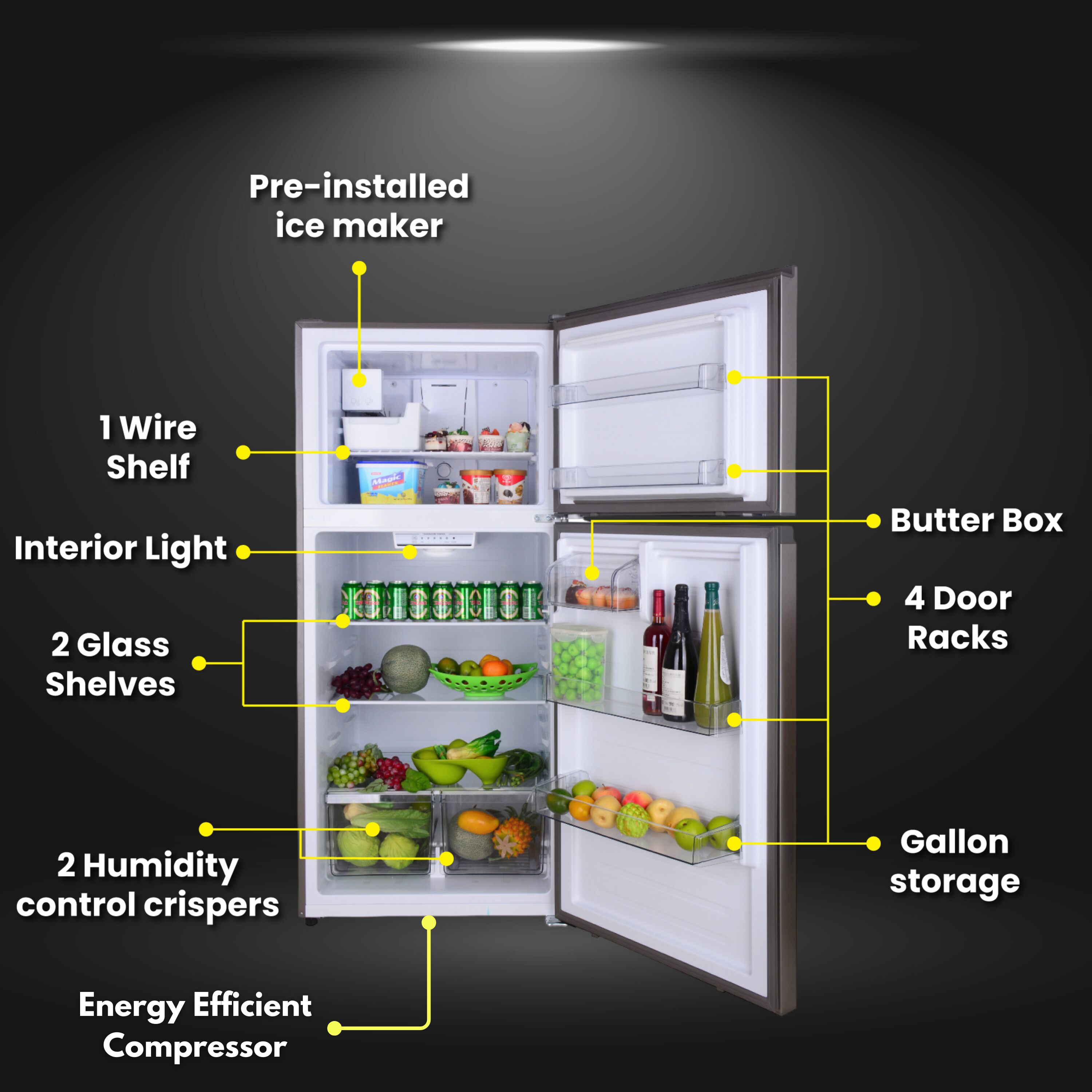 Refrigerador de Puerta Reversible con Fabricador de Hielo Integrado de 18 pies cúbicos con Congelador Superior y Certificado ENERGY STAR
