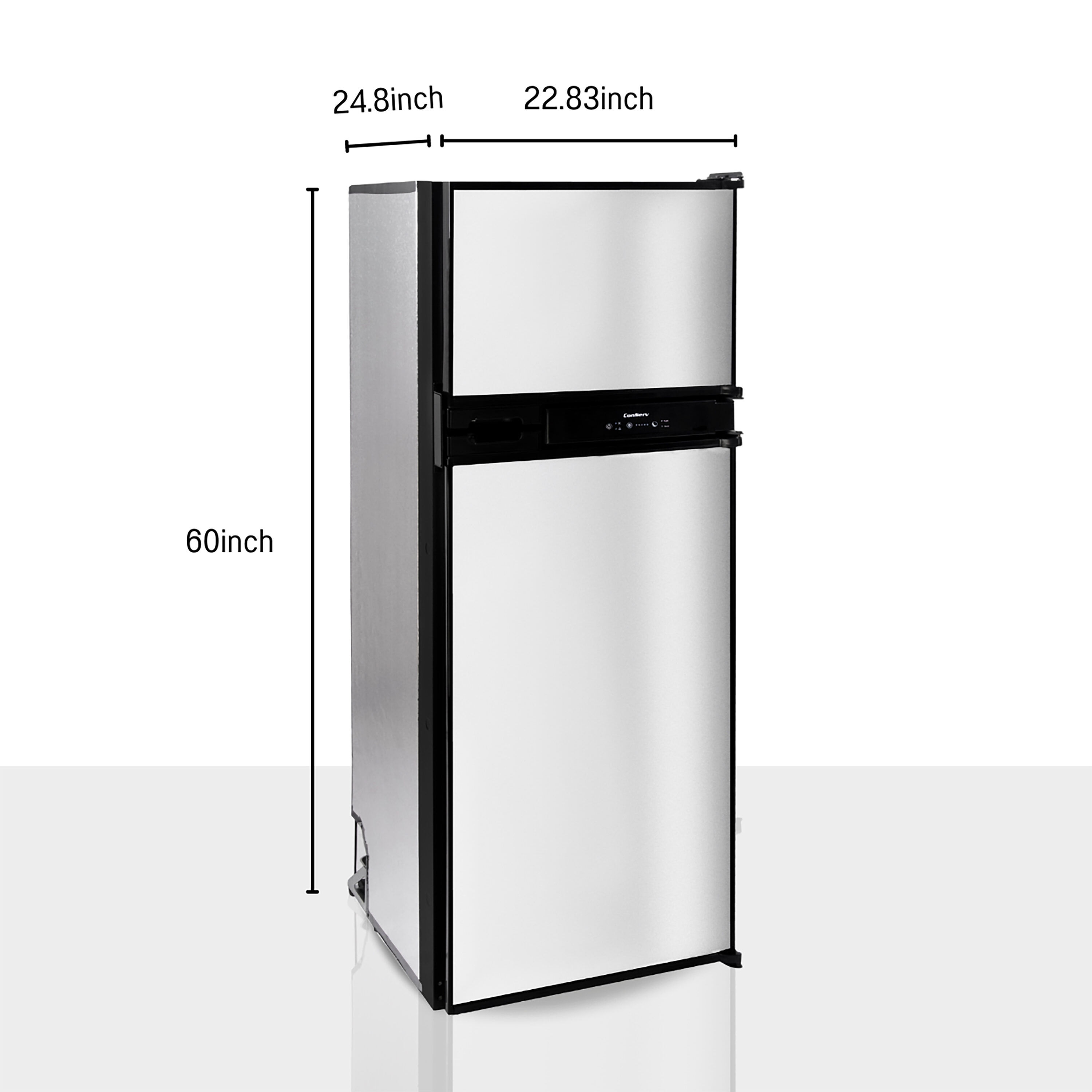 Refrigerador empotrado de acero inoxidable de 10 pies cúbicos de profundidad de mostrador con congelador superior Equator Advanced Appliances RF 1012 DC S