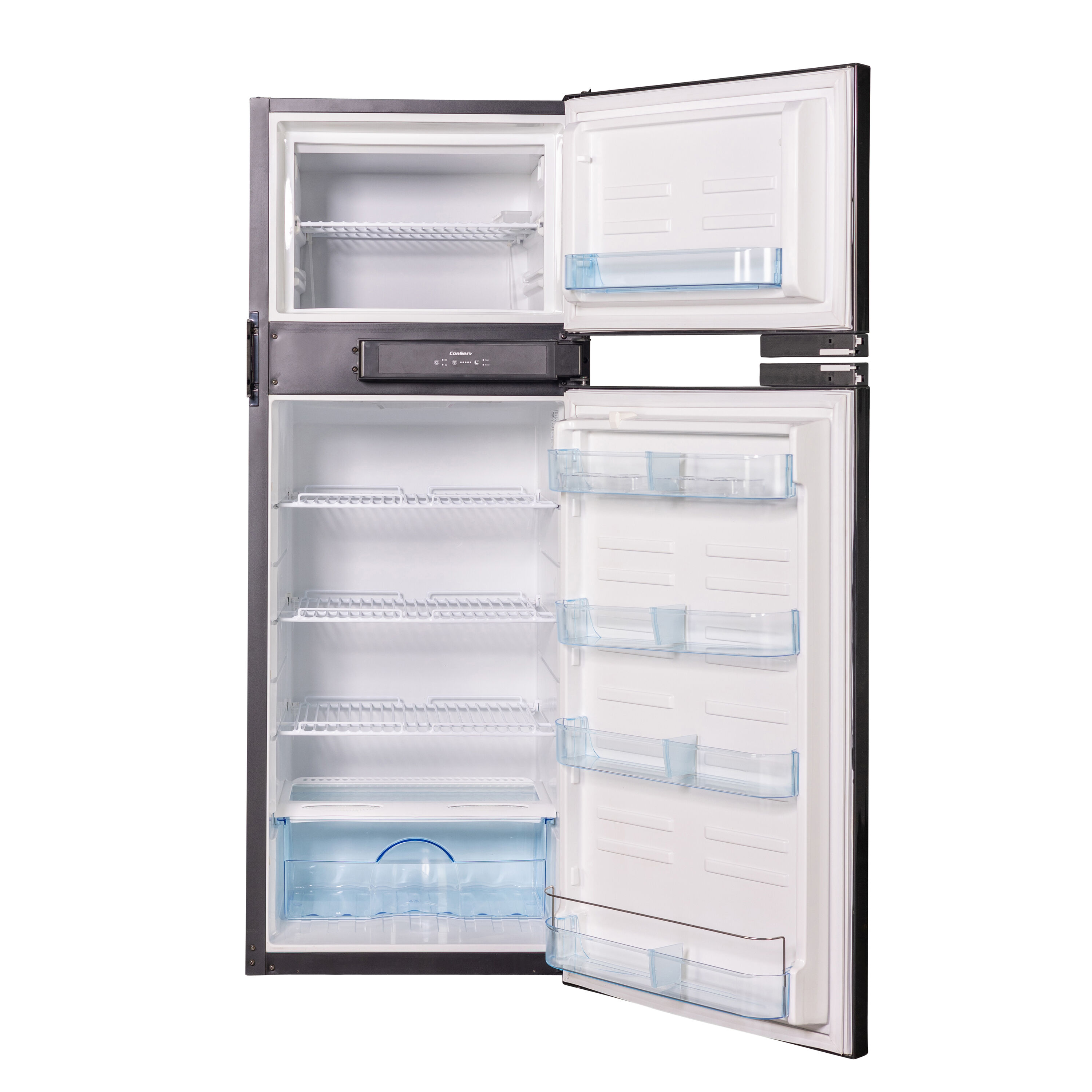 Refrigerador empotrado de acero inoxidable de 10 pies cúbicos de profundidad de mostrador con congelador superior Equator Advanced Appliances RF 1012 DC S