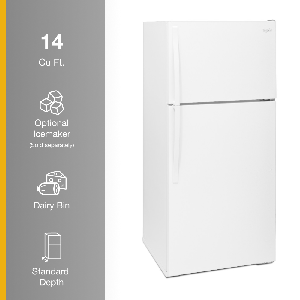 Refrigerador con congelador superior de 14.3 pies cúbicos (Blanco) Whirlpool WRT314TFDW