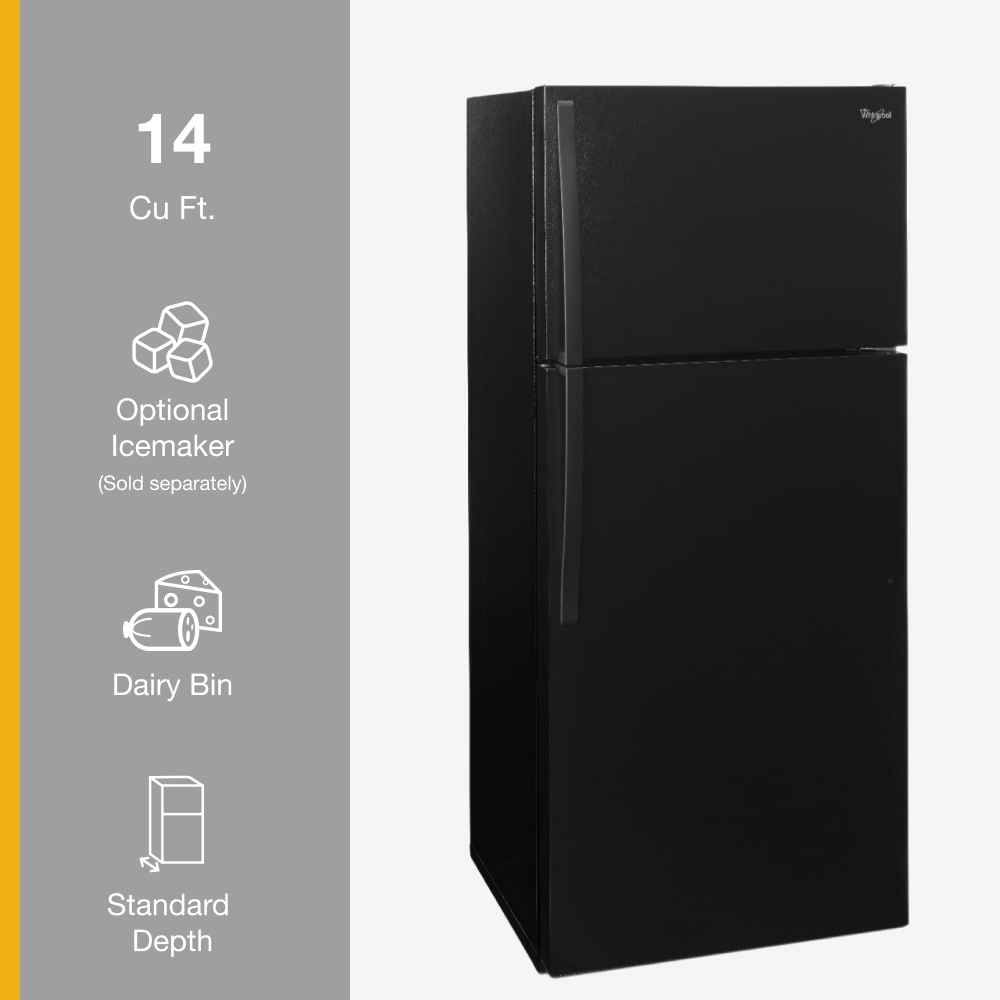 Refrigerador de 14.3 pies cúbicos con congelador superior (negro) Whirlpool WRT314TFDB
