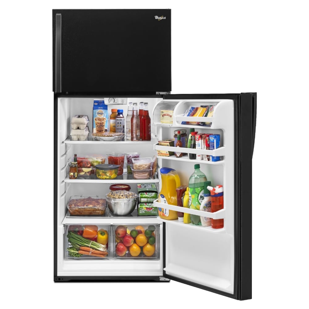 Refrigerador de 14.3 pies cúbicos con congelador superior (negro) Whirlpool WRT314TFDB