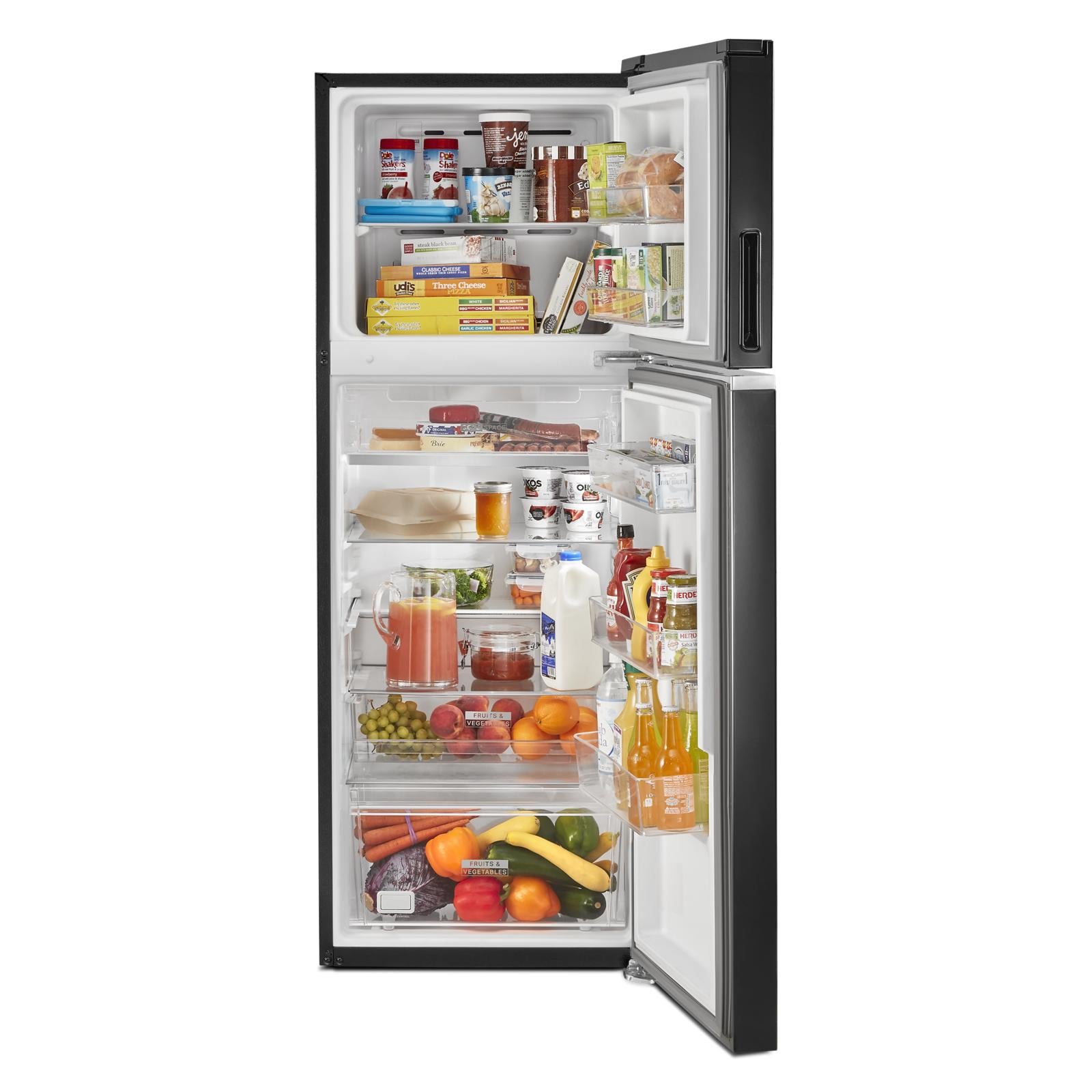 Refrigerador empotrado Whirlpool de 12.9 pies cúbicos, estilo tope, con congelador superior (negro) construido a la medida.