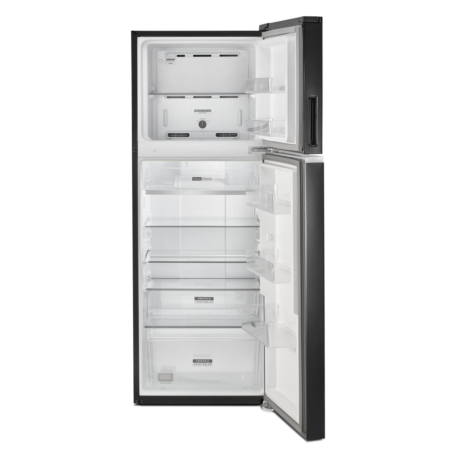 Refrigerador empotrado Whirlpool de 12.9 pies cúbicos, estilo tope, con congelador superior (negro) construido a la medida.