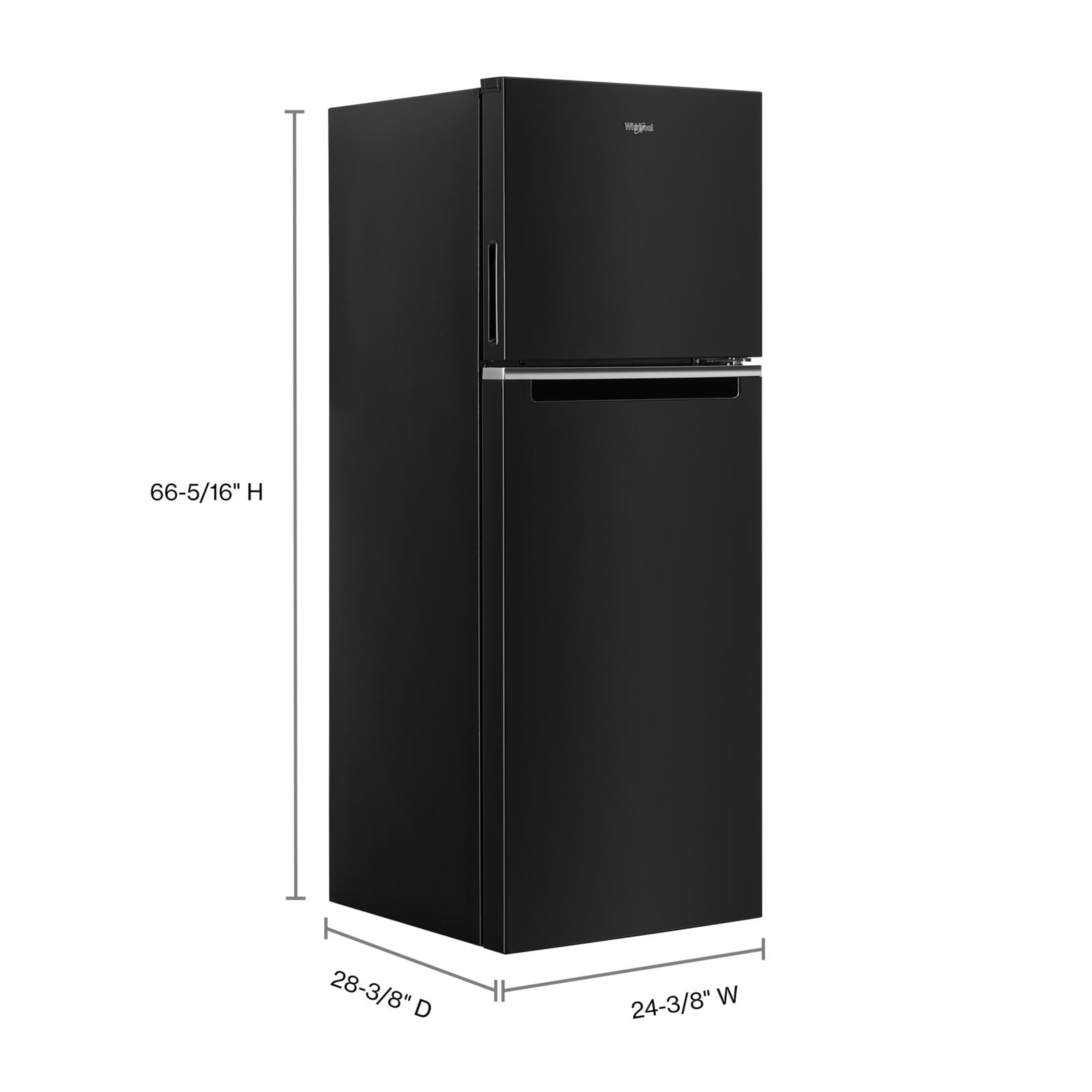 Refrigerador empotrado Whirlpool de 12.9 pies cúbicos, estilo tope, con congelador superior (negro) construido a la medida.