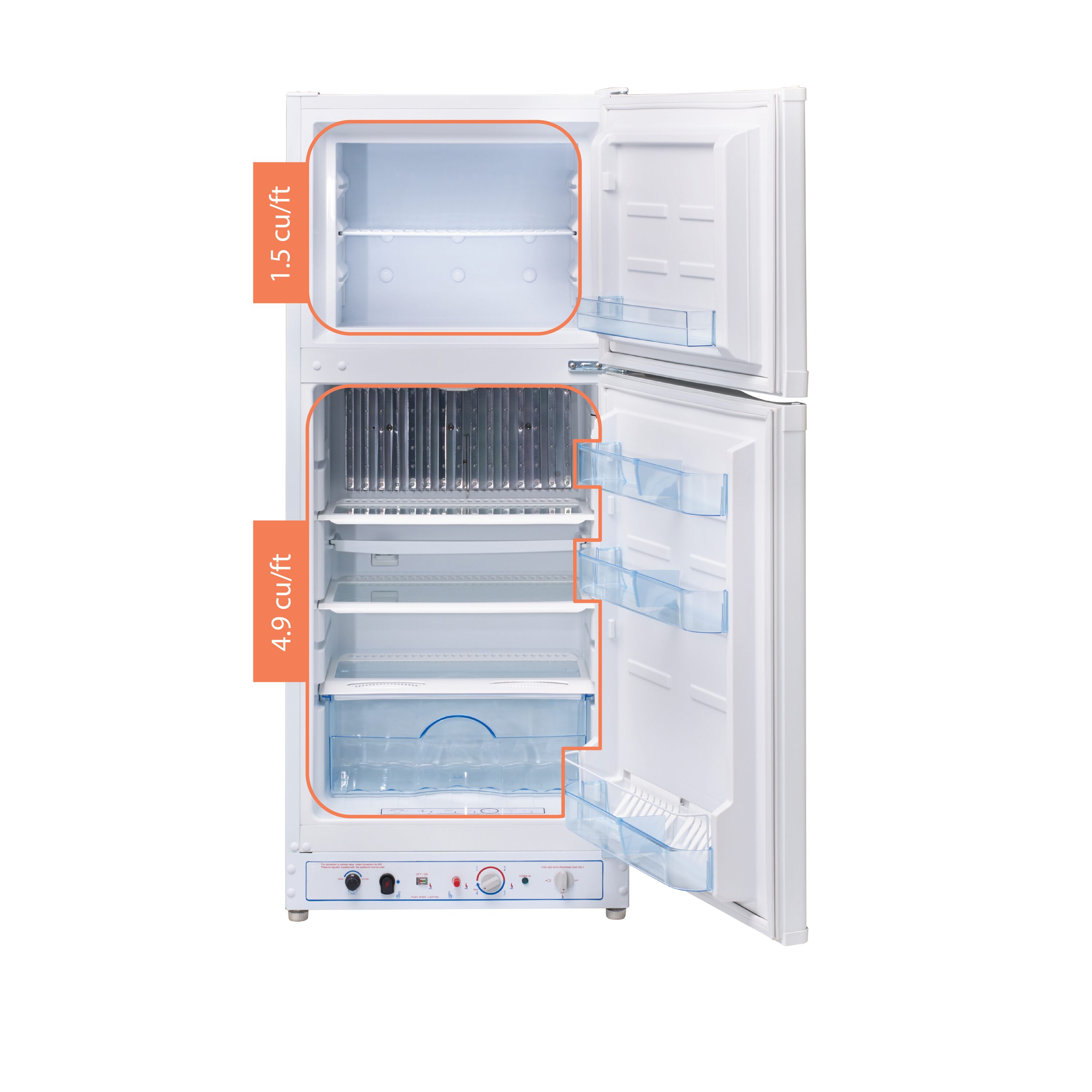 Refrigerador de propano Off-Grid único de 6.4 pies cúbicos con congelador superior de profundidad de mostrador (Blanco) UGP-6C SM W
