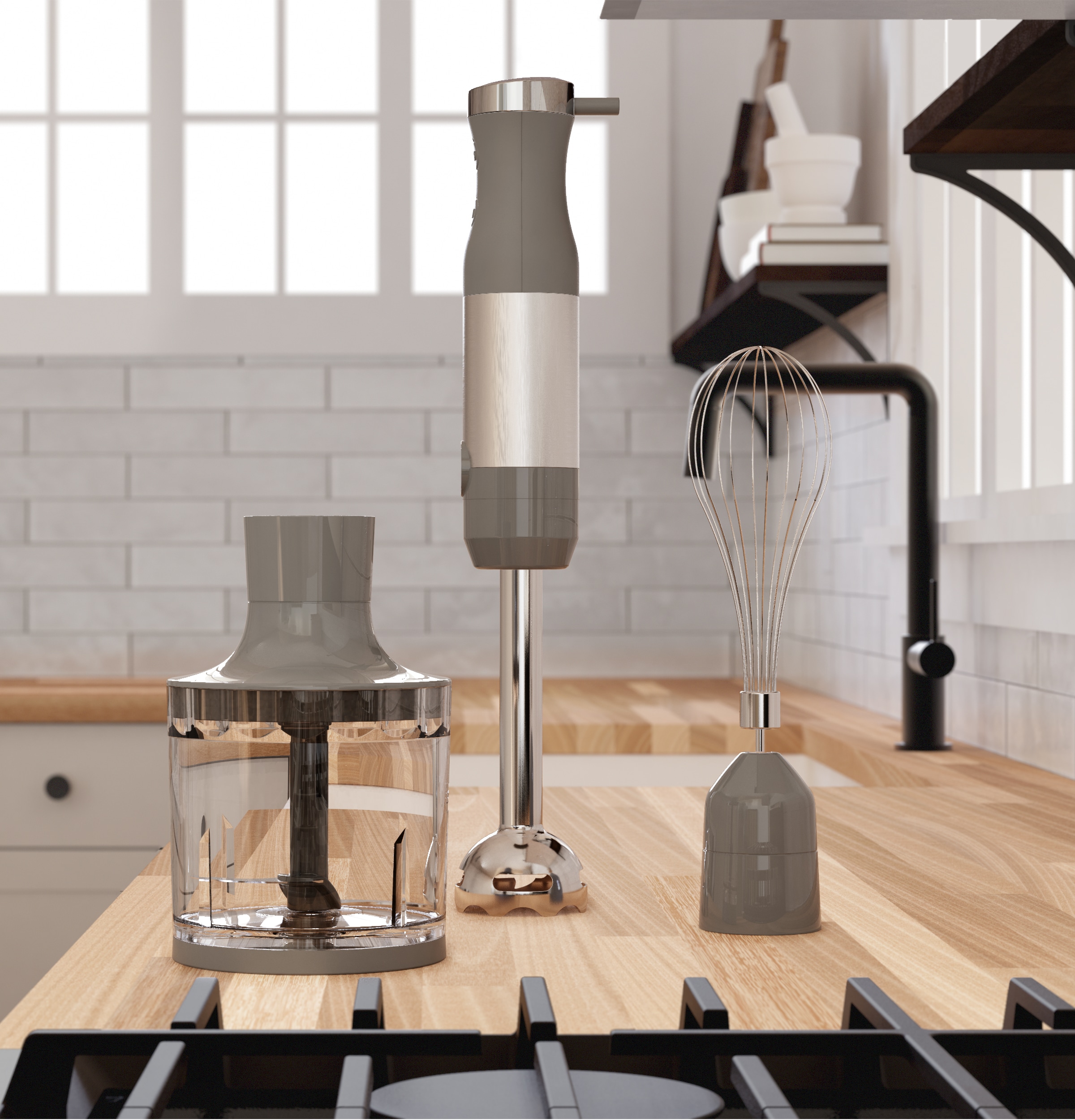 Licuadora de inmersión GE de 2 velocidades y 500 watts con vaso adicional (acero inoxidable)