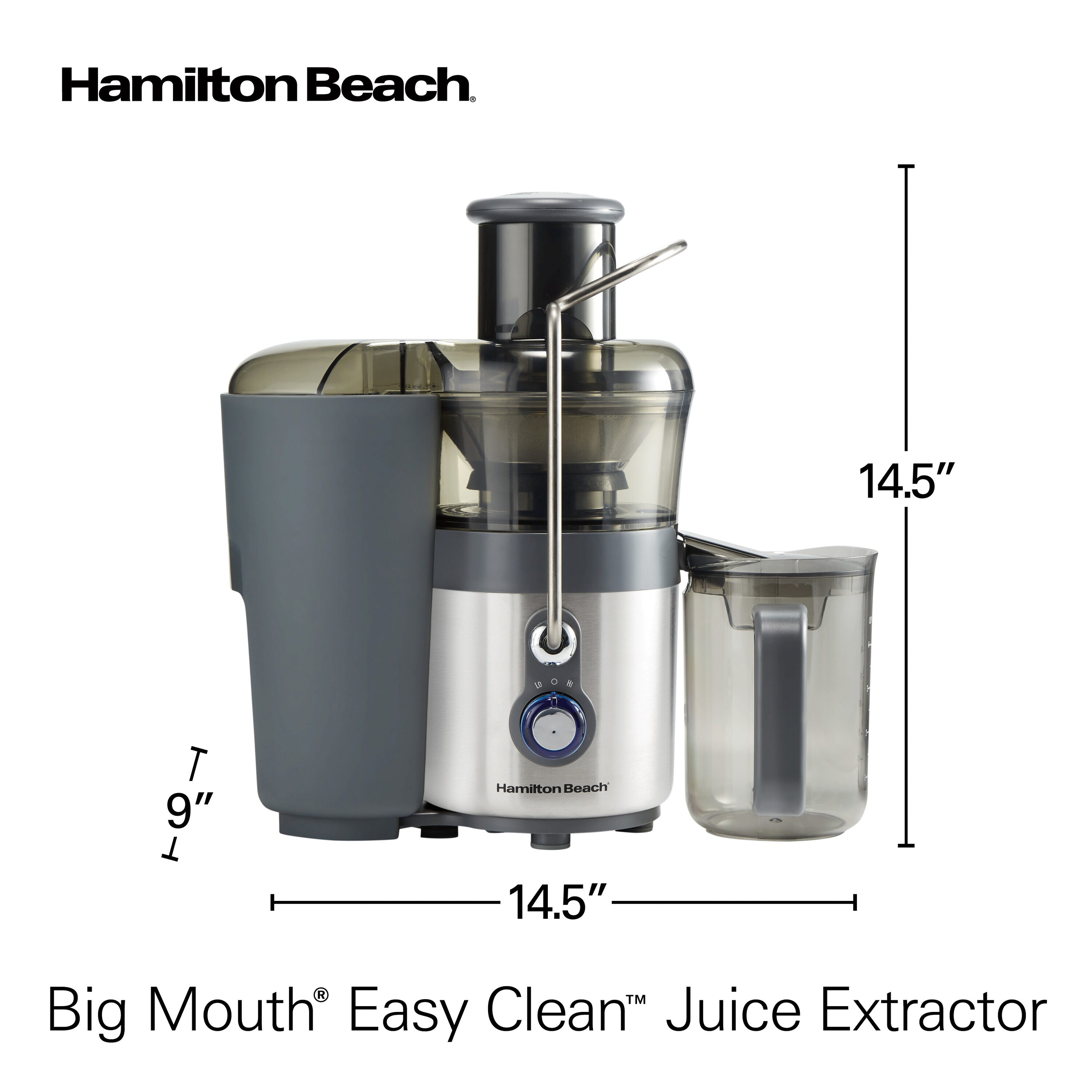 Extractor de Jugo de Boca Grande Hamilton Beach de 40 onzas con Bandeja de Pulpa Removible (acero inoxidable) 67850