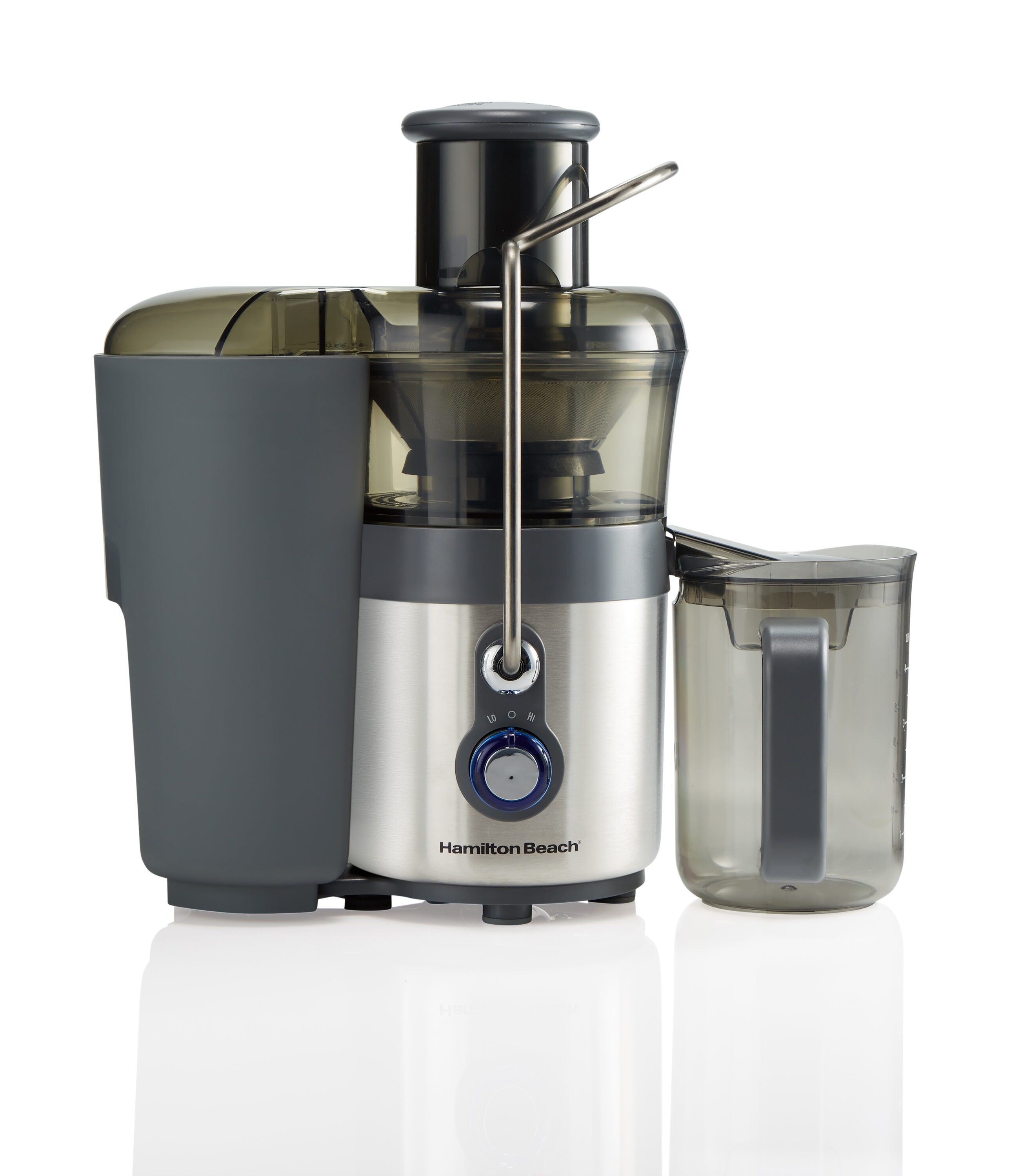 Extractor de Jugo de Boca Grande Hamilton Beach de 40 onzas con Bandeja de Pulpa Removible (acero inoxidable) 67850