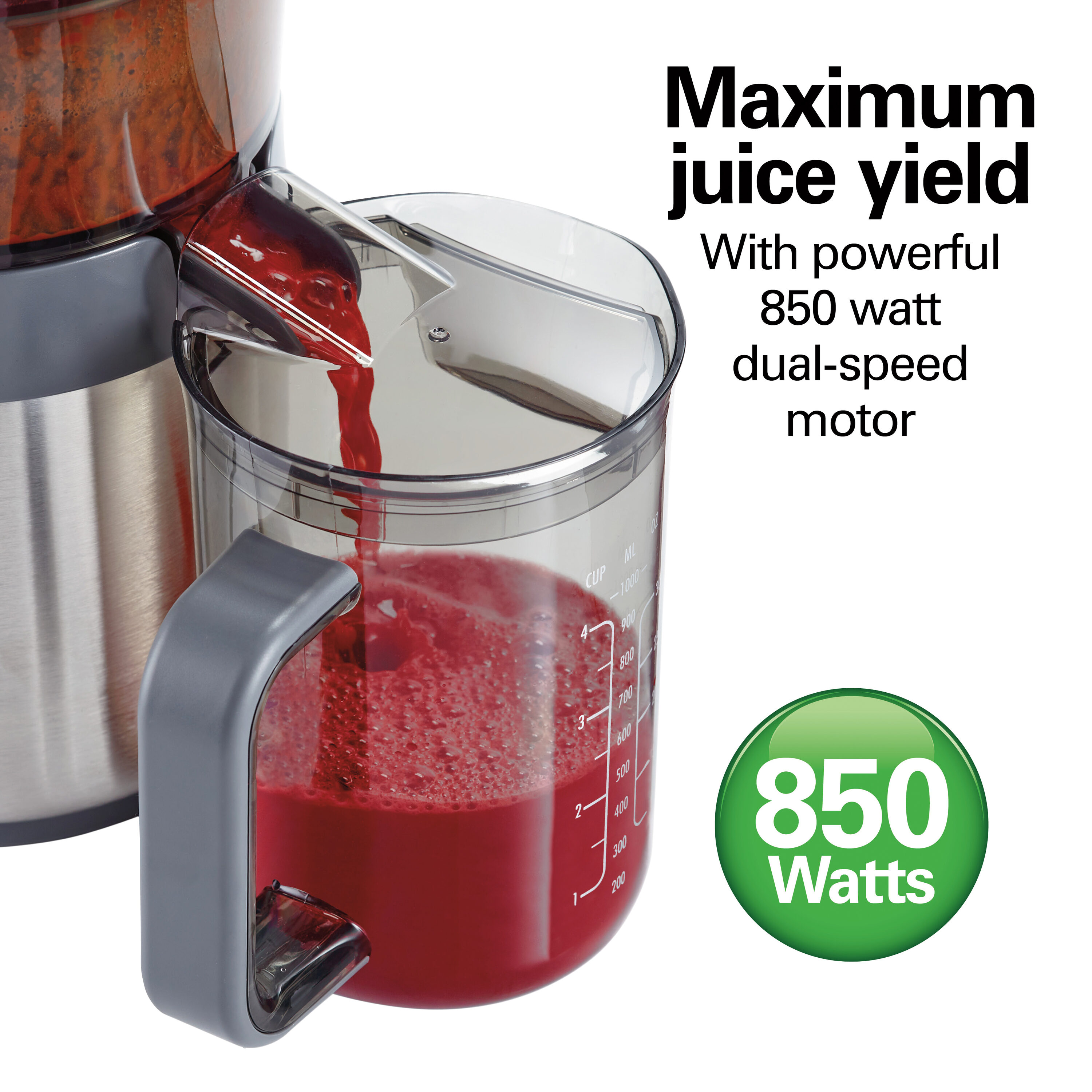 Extractor de Jugo de Boca Grande Hamilton Beach de 40 onzas con Bandeja de Pulpa Removible (acero inoxidable) 67850