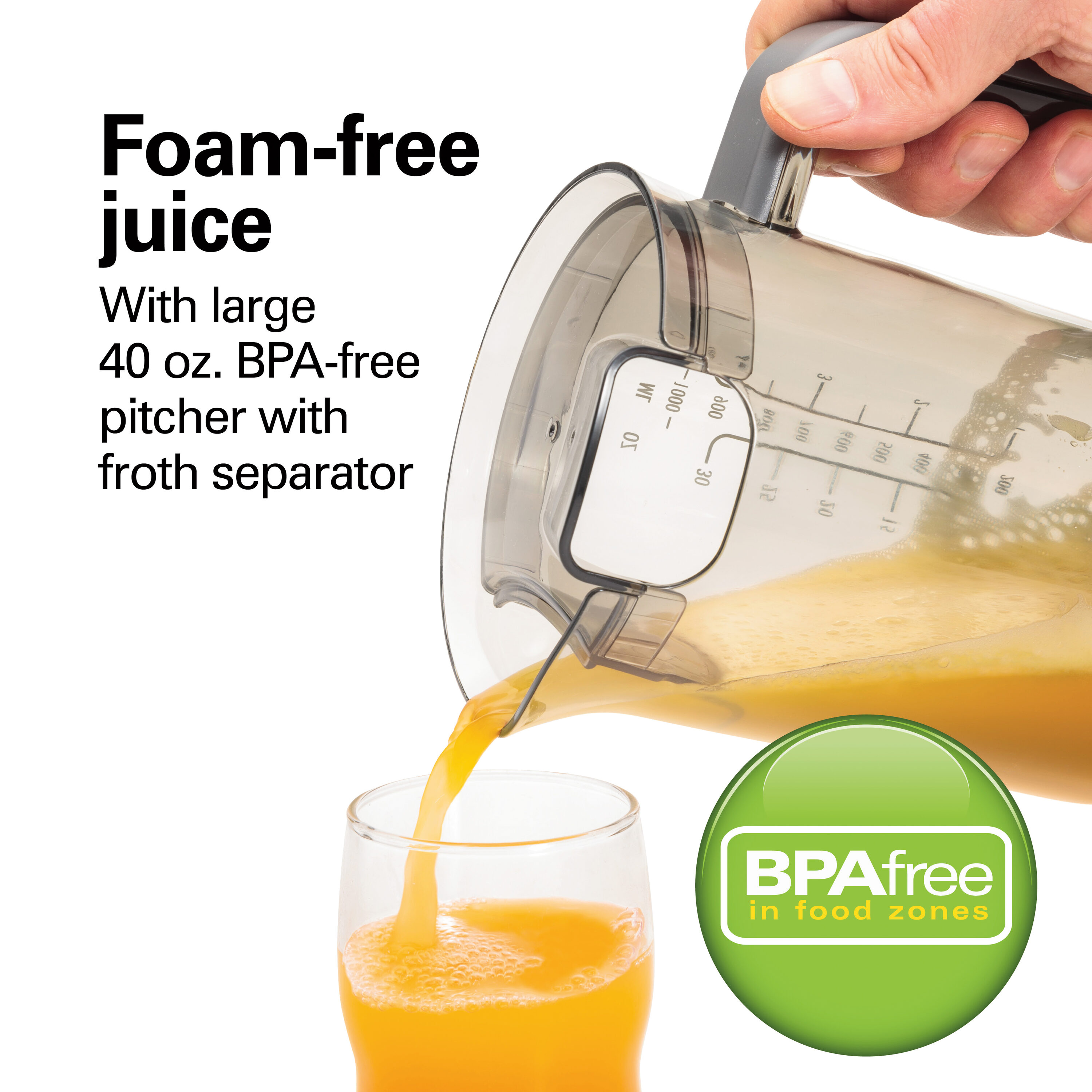 Extractor de Jugo de Boca Grande Hamilton Beach de 40 onzas con Bandeja de Pulpa Removible (acero inoxidable) 67850