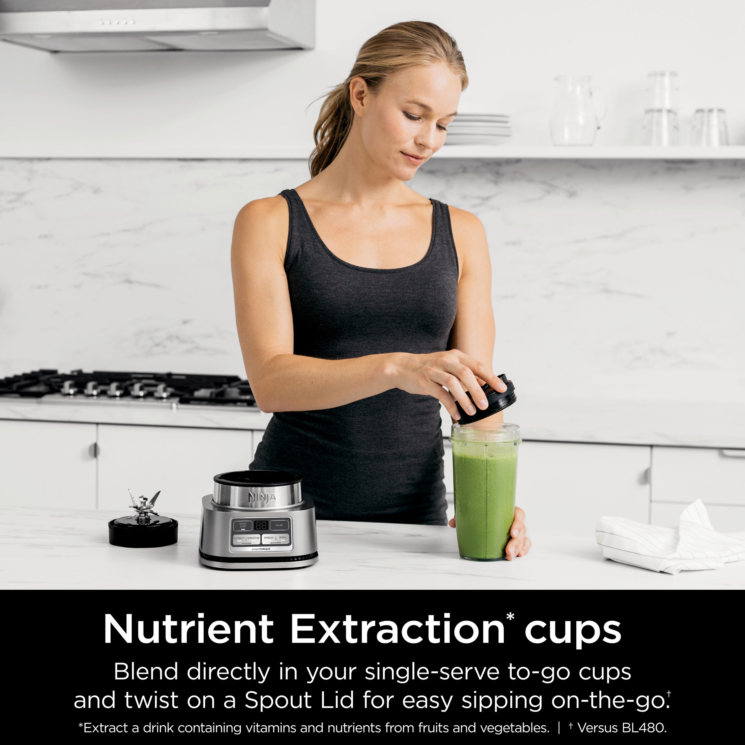 Ninja Foodi Extractor de Nutrientes para Hacer Smoothie Bowls 24 oz Licuadora de 1 Velocidad (Plateado) SS101