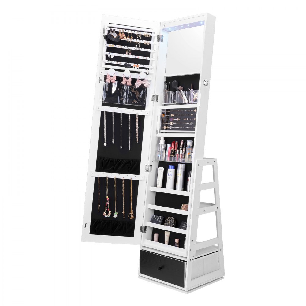VEVOR Mirror Jewelry Cabinet 360° Swivel Standing Mirror with Storage White - LSKXZKZBSNJ139QYWV9