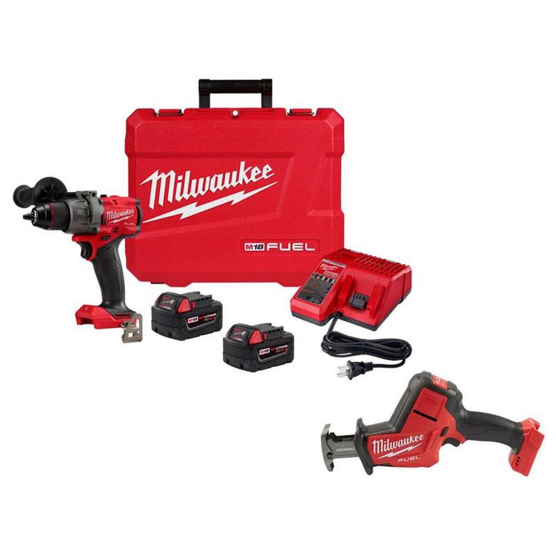 Milwaukee M18 FUEL 18V Lithium-Ion sin escobillas inalámbrico 1/2 pulg. Kit de taladro martillo con driver w/Hackzall - 2904-22-2719-20