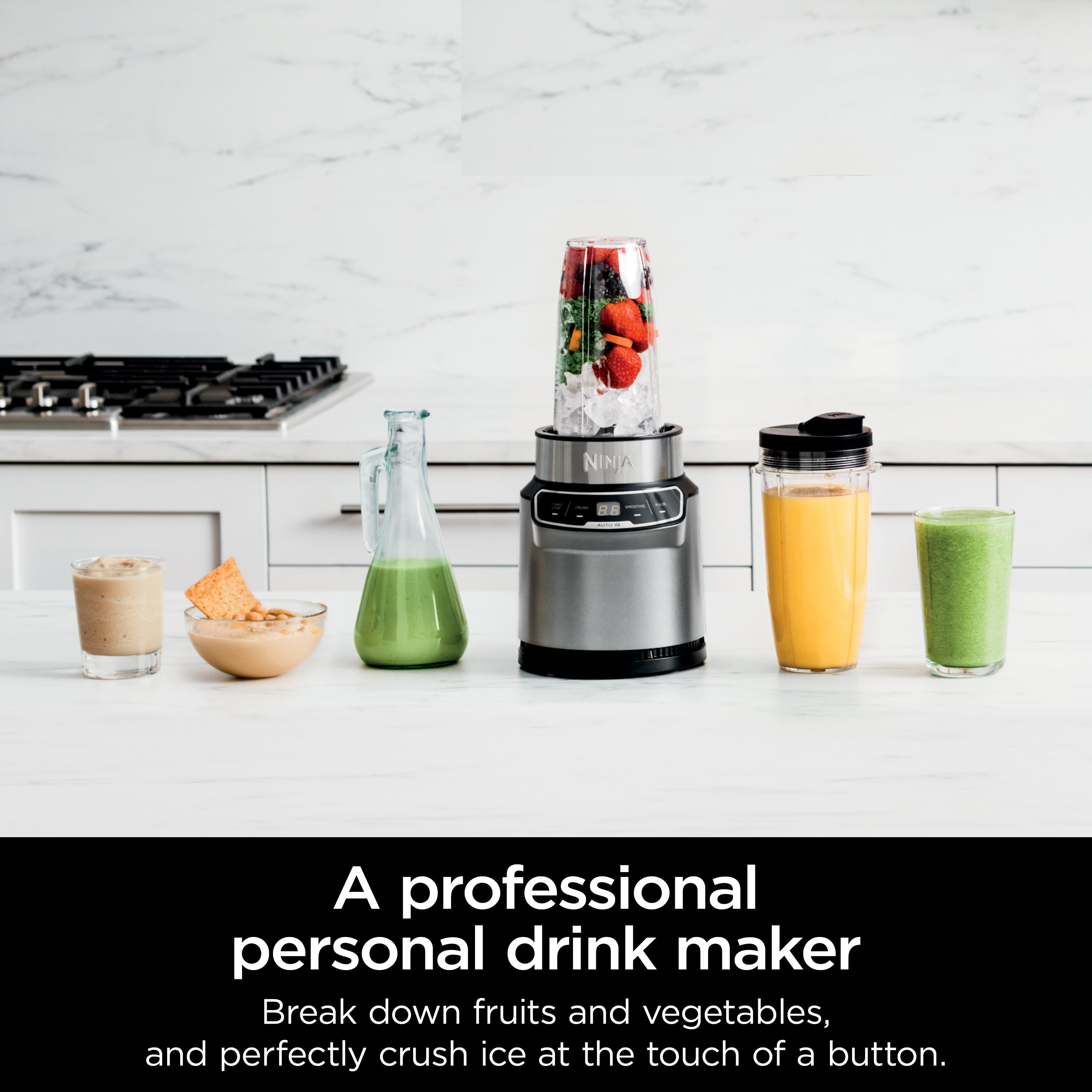 Licuadora Ninja Nutri-Blender Pro con Auto-iQ, Licuadora Personal de 24 oz y 2 velocidades en color Plata Nube BN401