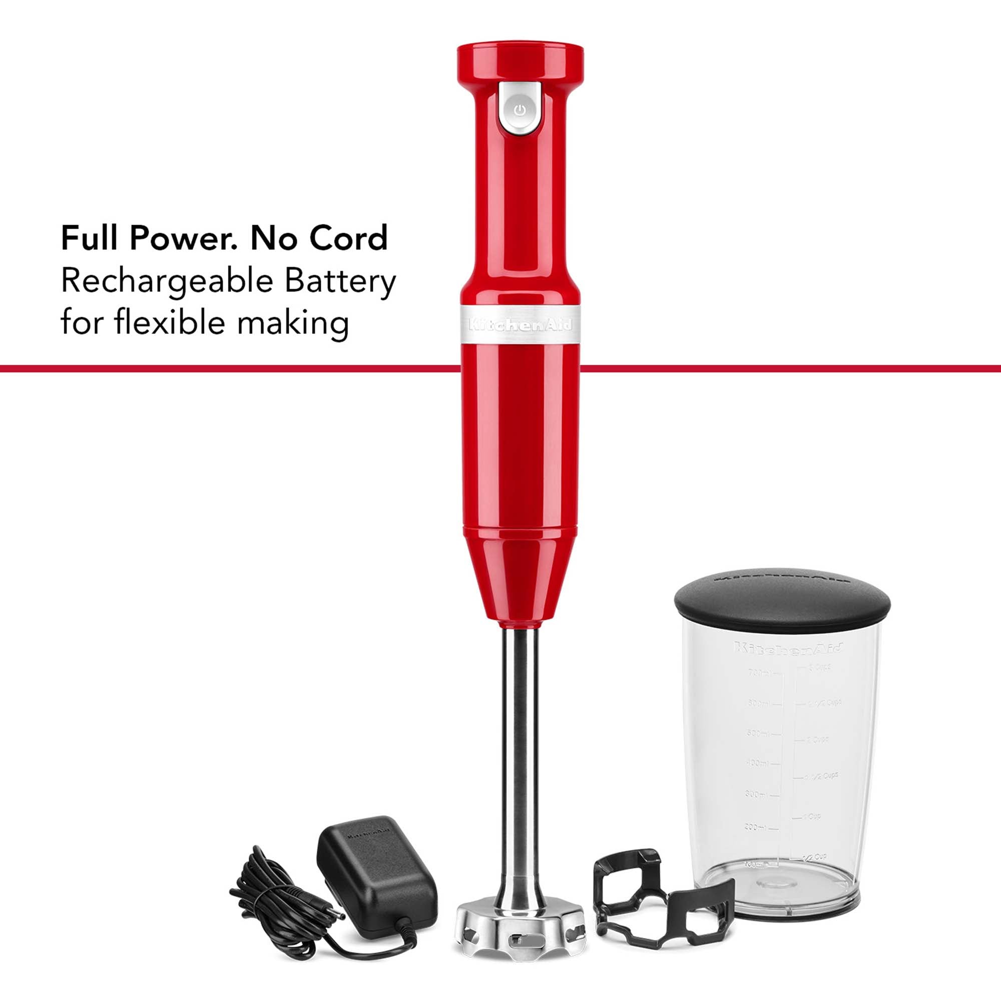 Licuadora de inmersión con control de pulso de 60 vatios y 5 velocidades de KitchenAid con tarro de accesorios (rojo imperial) KHBBV53ER