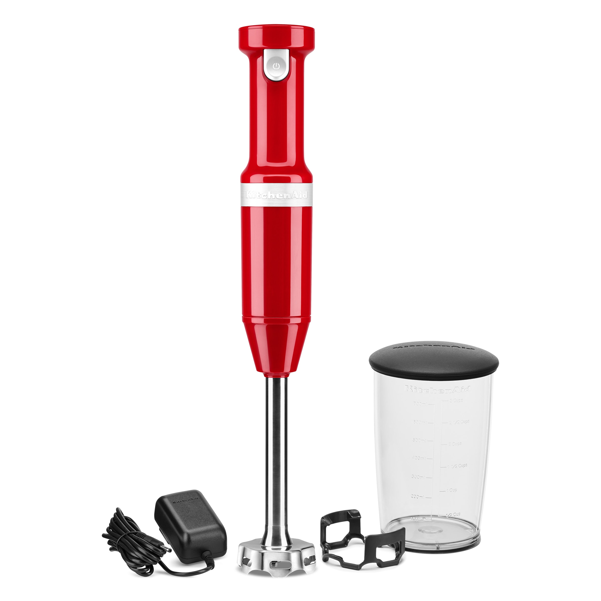 Licuadora de inmersión con control de pulso de 60 vatios y 5 velocidades de KitchenAid con tarro de accesorios (rojo imperial) KHBBV53ER