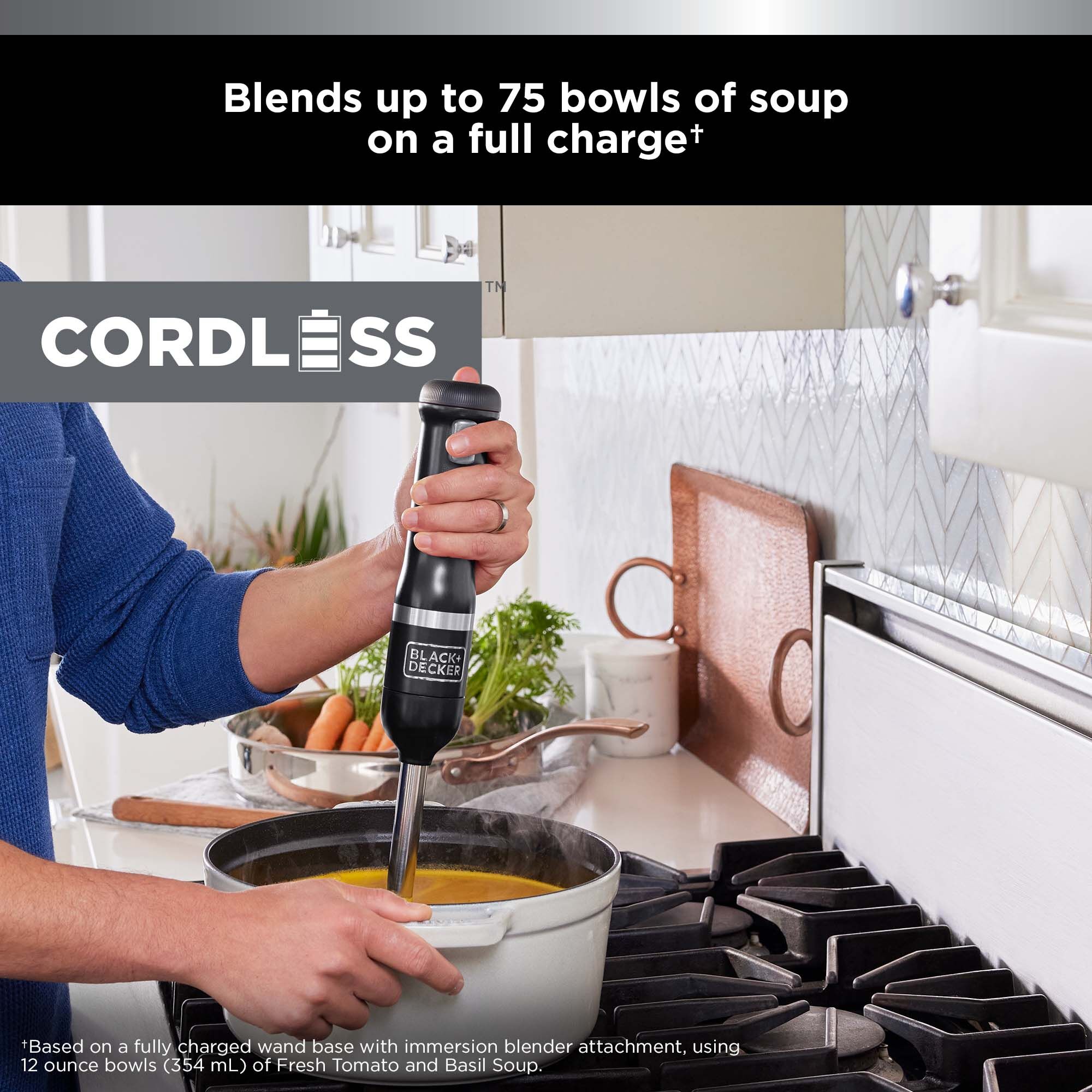 Licuadora de inmersión BLACK+DECKER de 5 velocidades y 220 watts con tarro accesorio (negro)