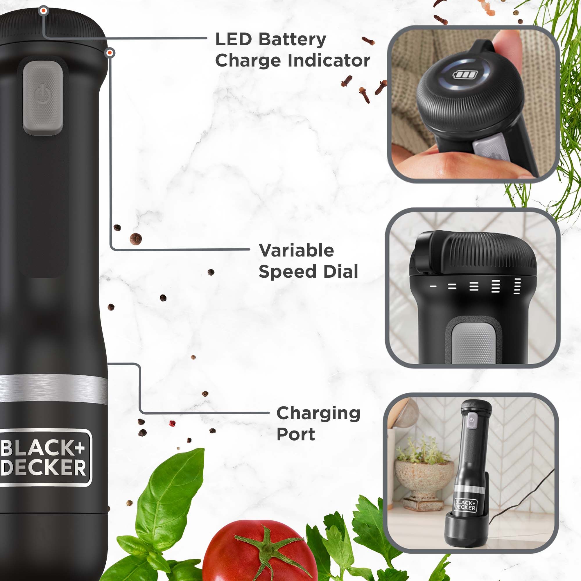 Licuadora de inmersión BLACK+DECKER de 5 velocidades y 220 watts con tarro accesorio (negro)