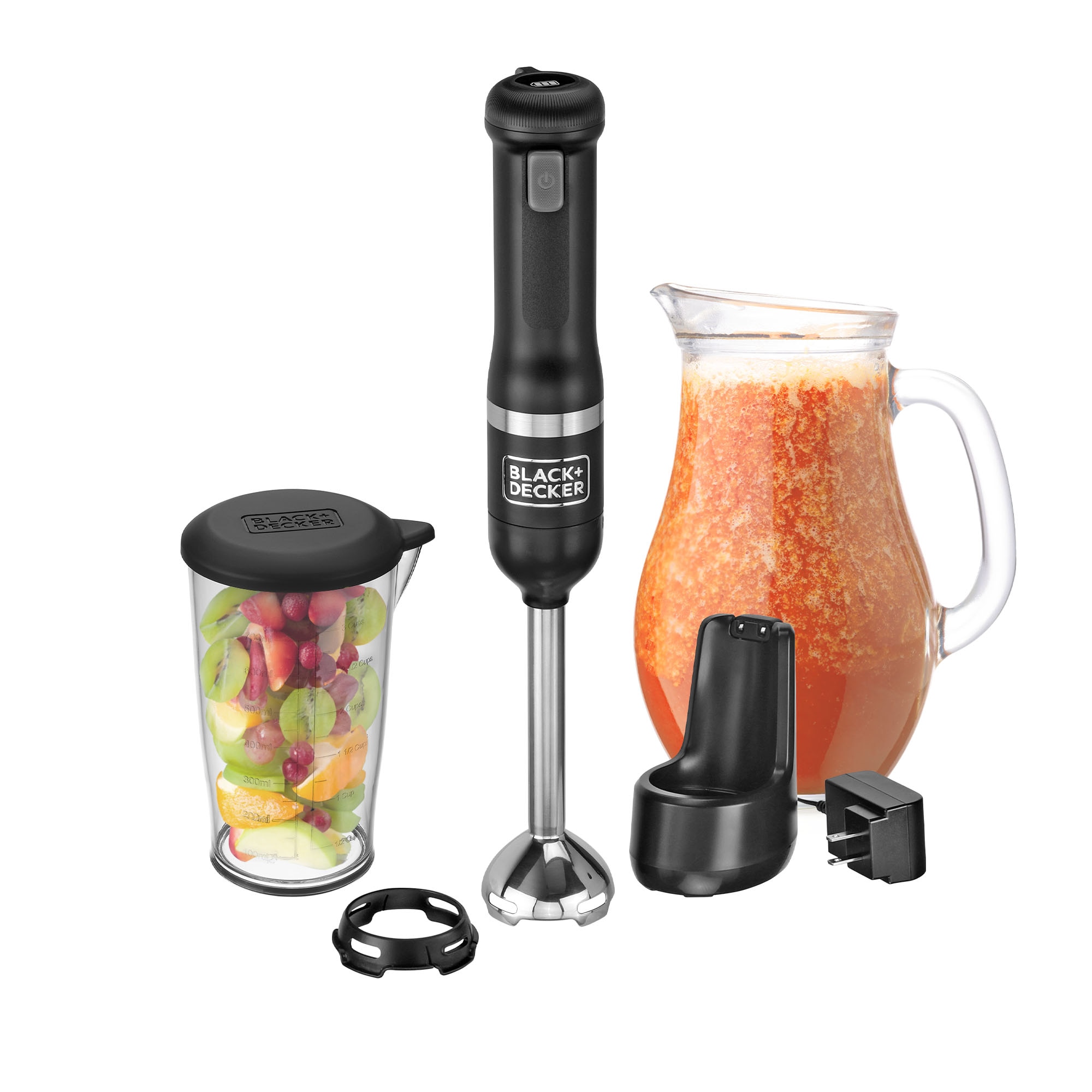 Licuadora de inmersión BLACK+DECKER de 5 velocidades y 220 watts con tarro accesorio (negro)
