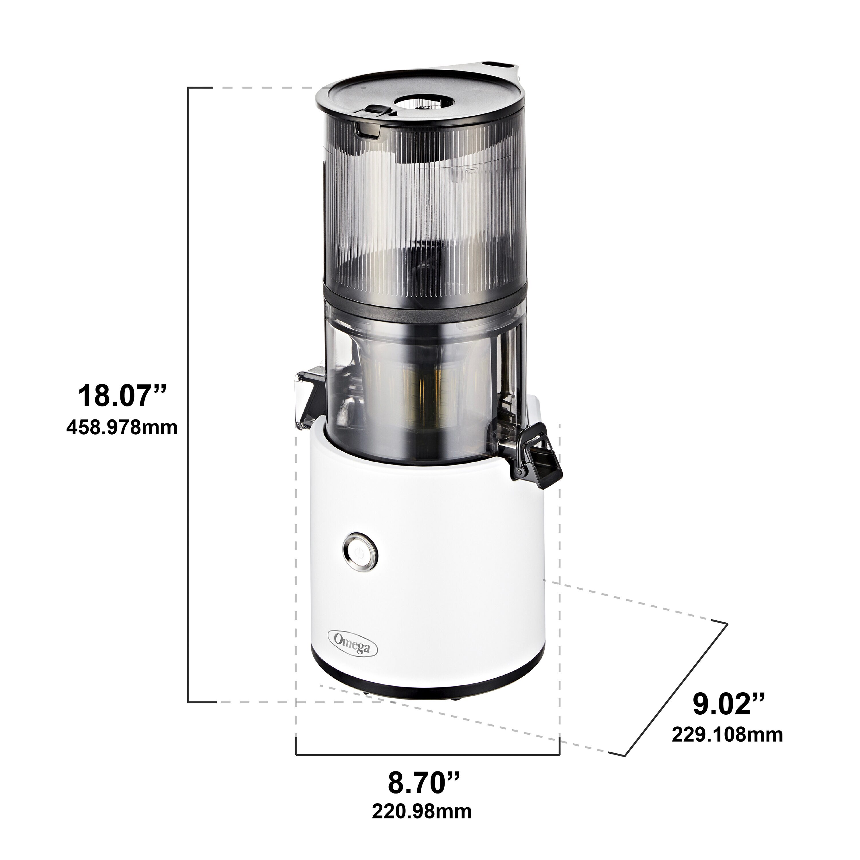 Extractor de jugo OMEGA de 64 onzas con bandeja de pulpa removible (Blanco) JC2022WHT11