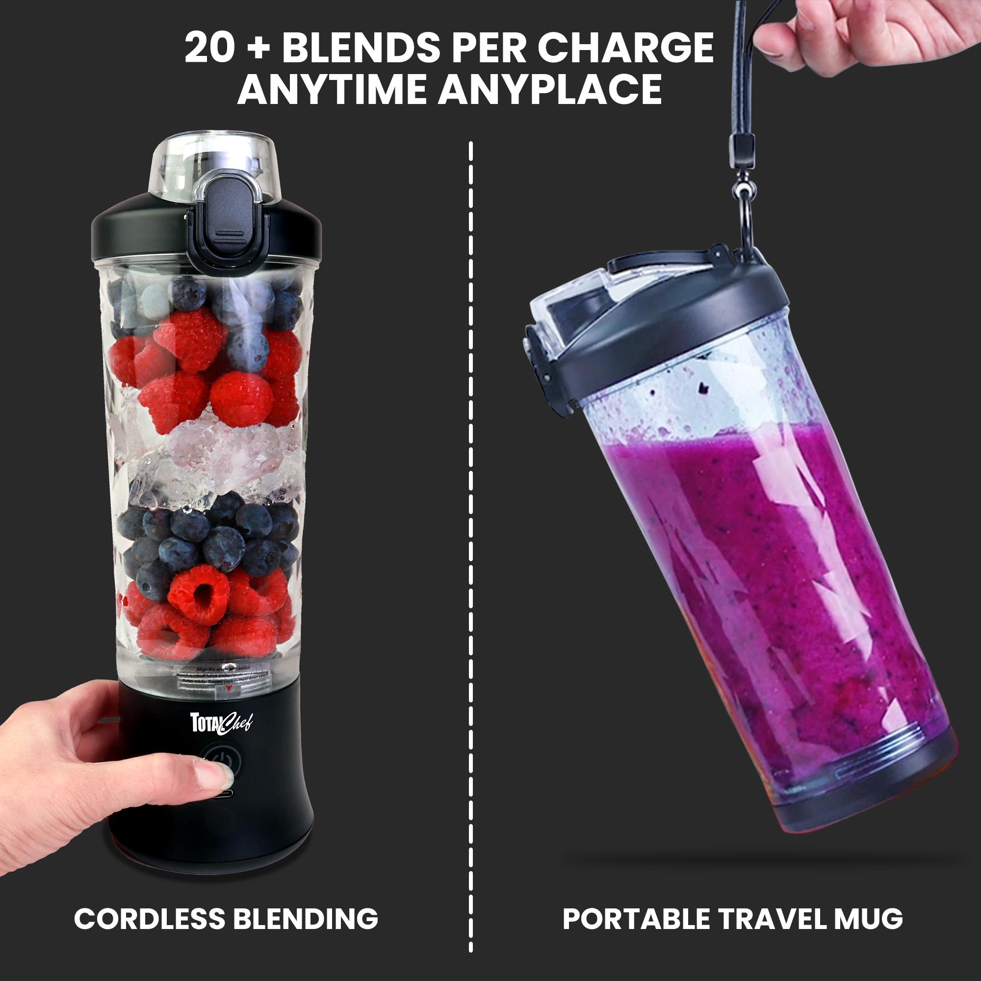 Licuadora personal portátil de 20 oz recargable por USB Total Chef de Koolatron (negro)