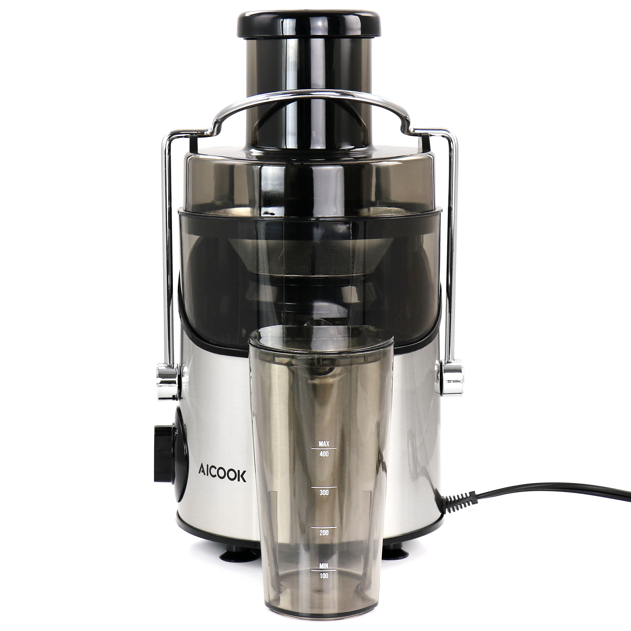 Extractor de jugo de 13.6 onzas Aicook con bandeja de pulpa removible (plateado)