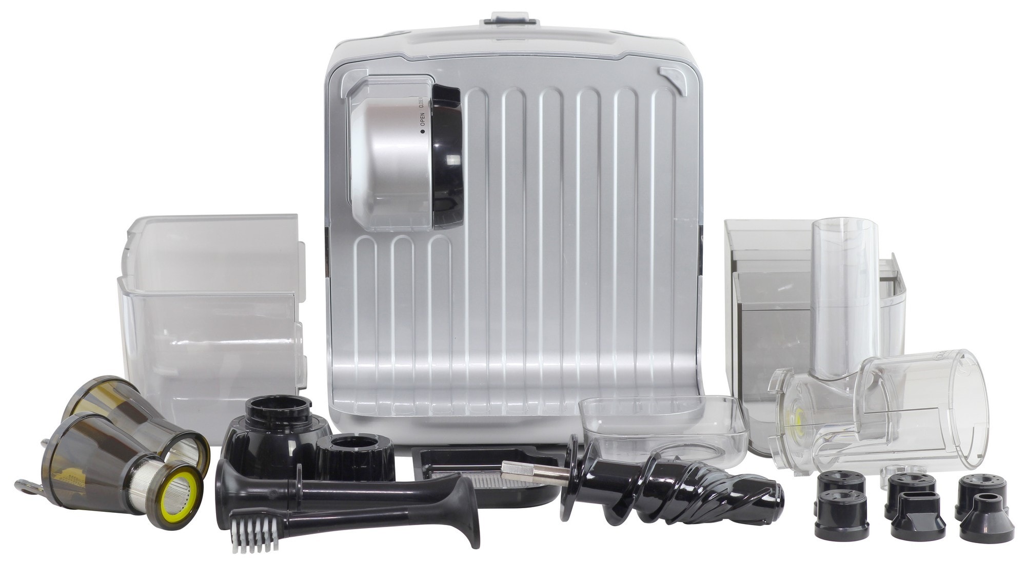 Extractor de jugos OMEGA de 16 onzas con bandeja de pulpa removible (plata) JCUBE500SV