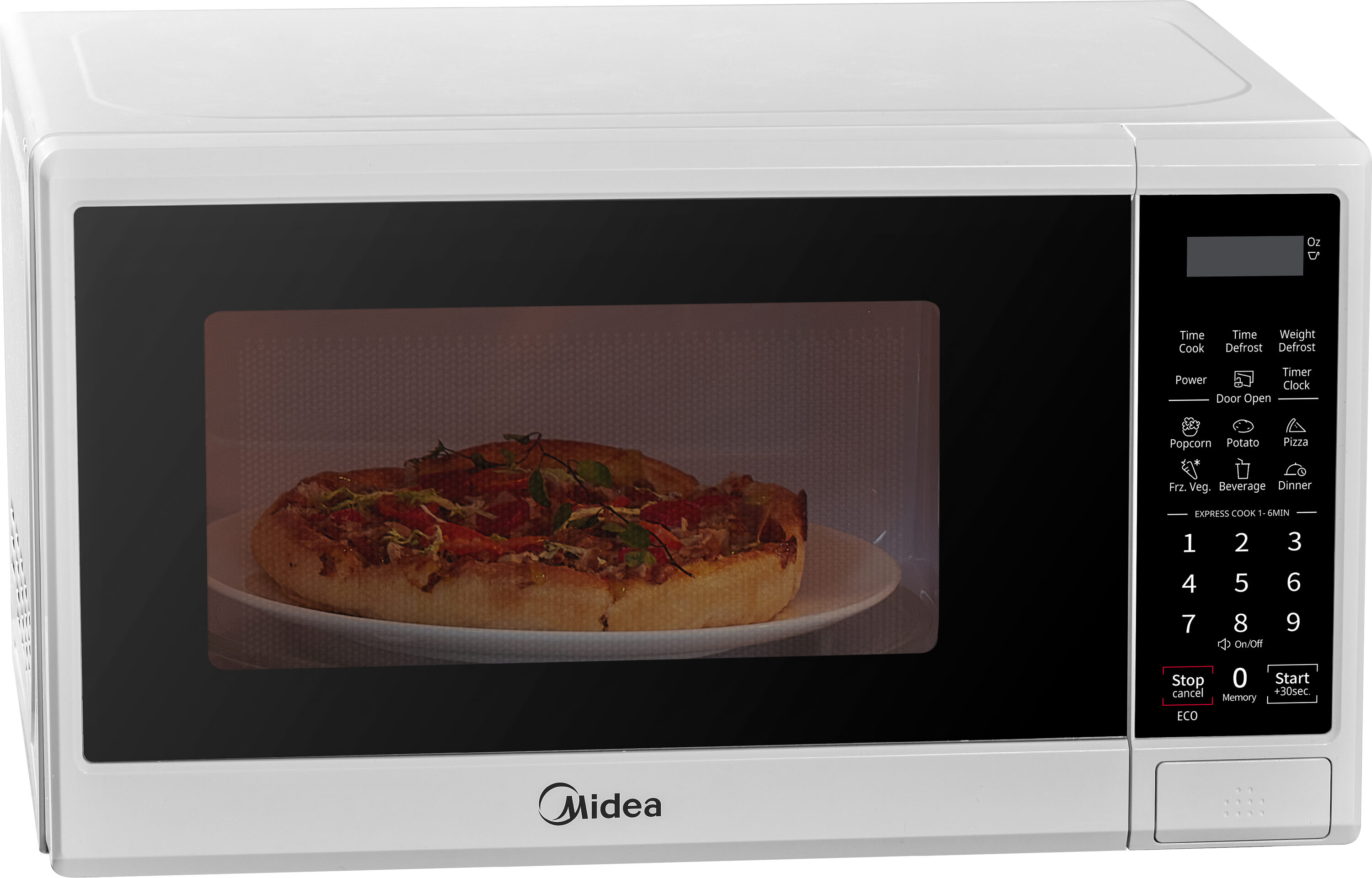 Microondas de encimera de 0.7 pies cúbicos con 11 niveles de potencia Midea, bloqueo de seguridad para niños y ajustes de cocción preprogramados (Blanco)