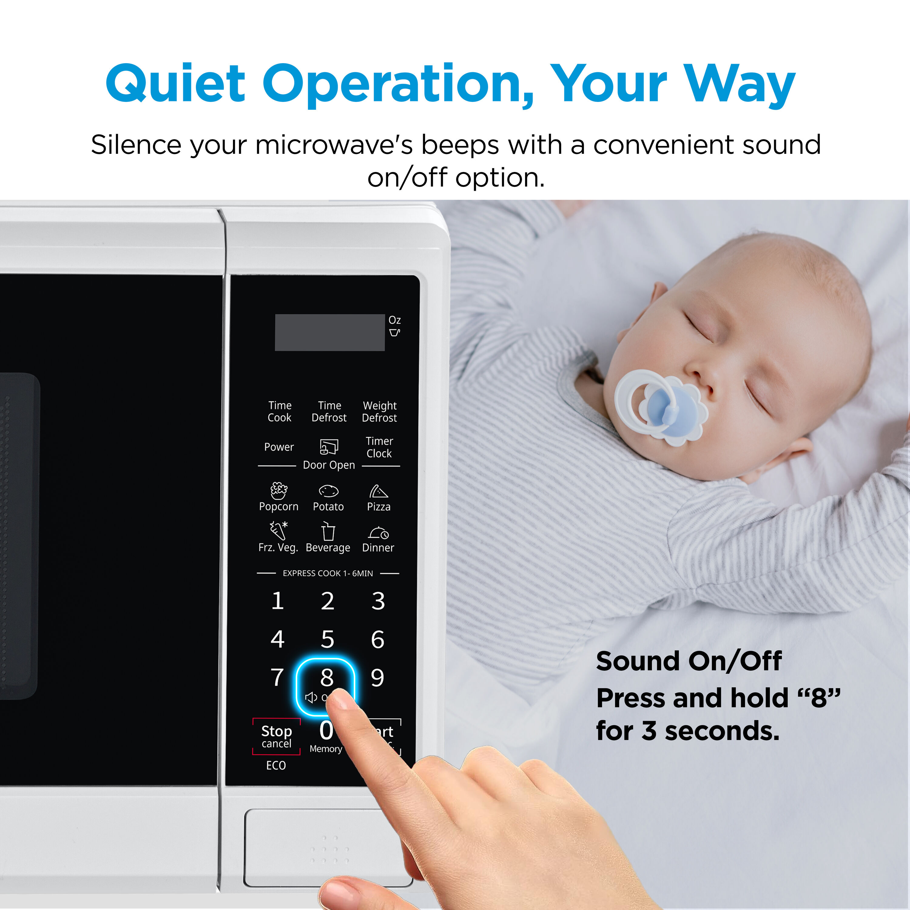 Microondas de encimera de 0.7 pies cúbicos con 11 niveles de potencia Midea, bloqueo de seguridad para niños y ajustes de cocción preprogramados (Blanco)