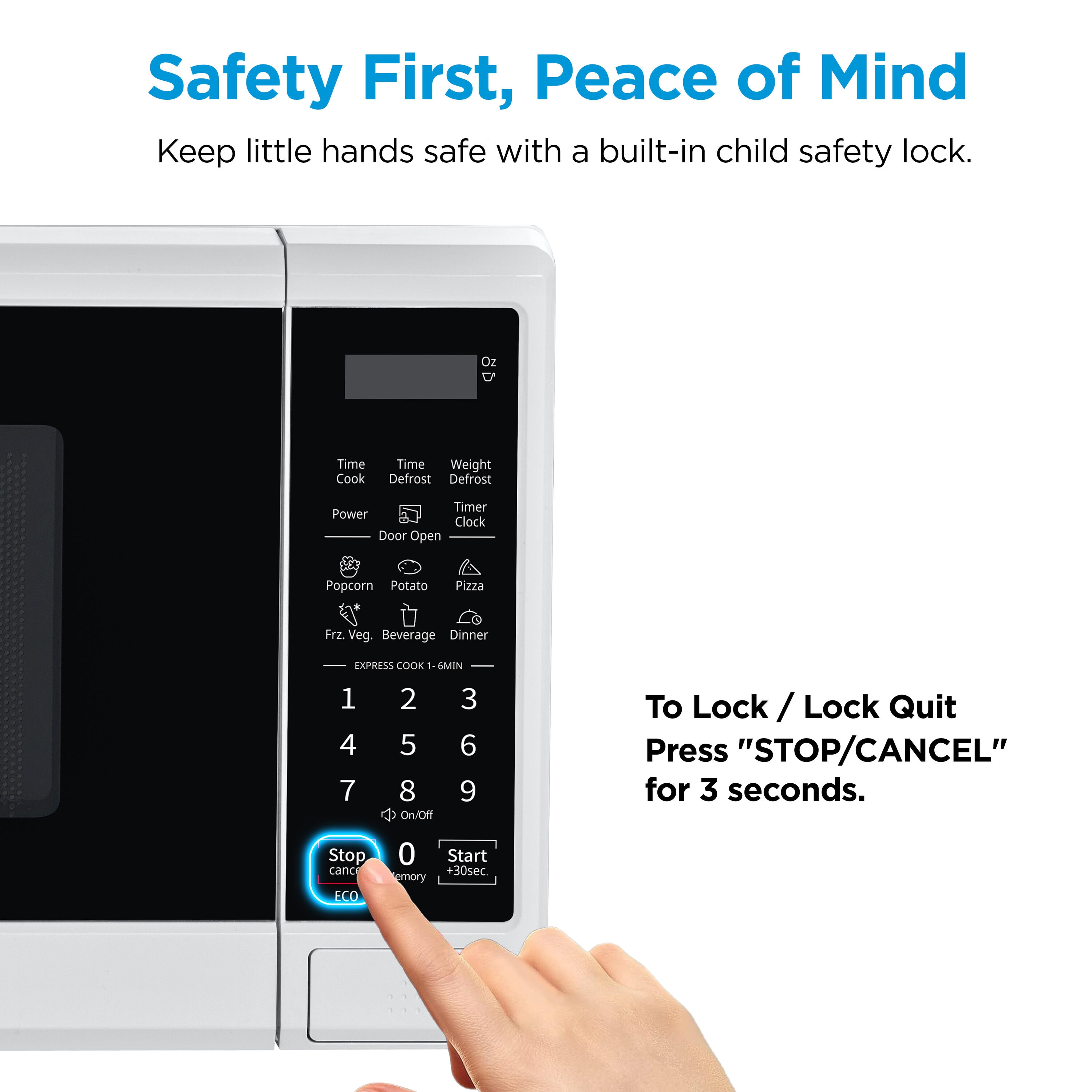 Microondas de encimera de 0.7 pies cúbicos con 11 niveles de potencia Midea, bloqueo de seguridad para niños y ajustes de cocción preprogramados (Blanco)