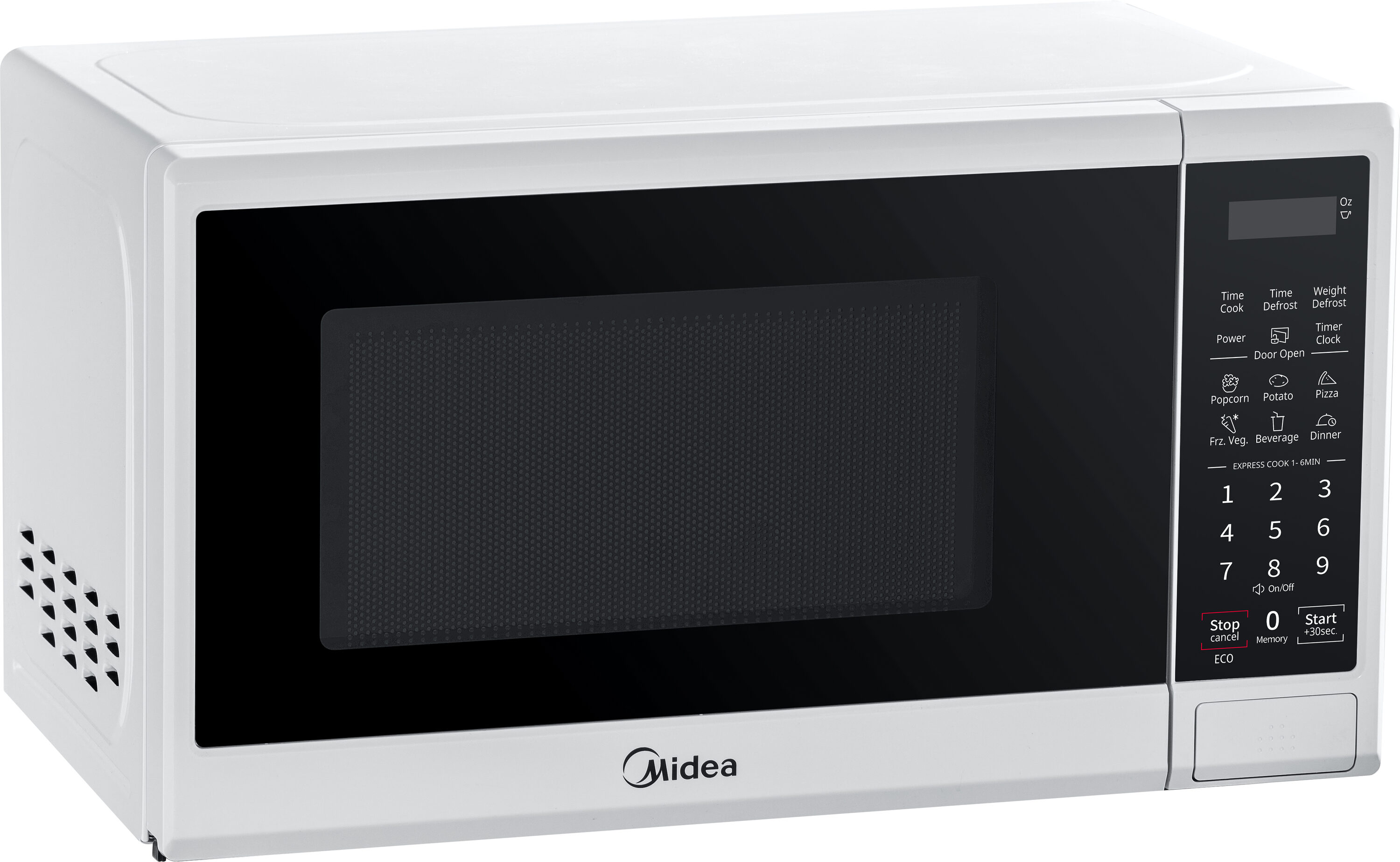 Microondas de encimera de 0.7 pies cúbicos con 11 niveles de potencia Midea, bloqueo de seguridad para niños y ajustes de cocción preprogramados (Blanco)