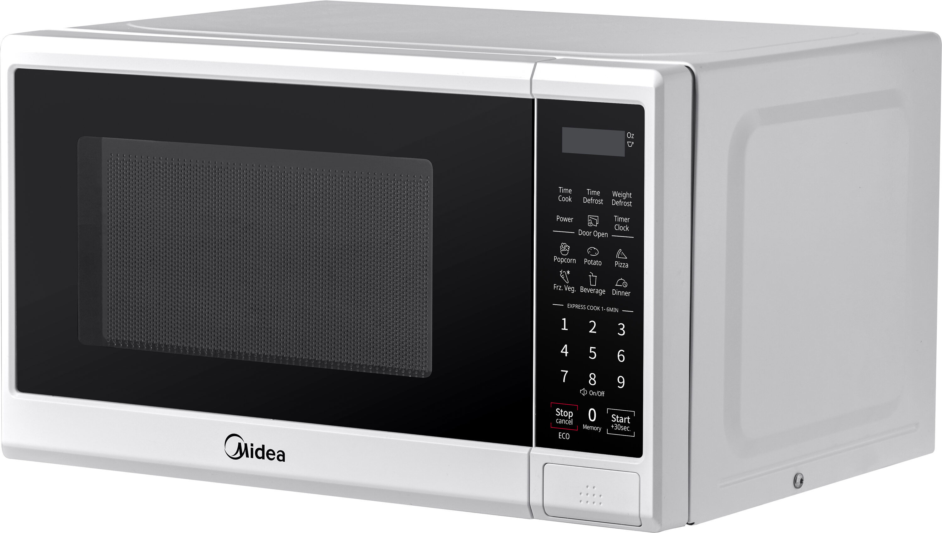 Microondas de encimera de 0.7 pies cúbicos con 11 niveles de potencia Midea, bloqueo de seguridad para niños y ajustes de cocción preprogramados (Blanco)