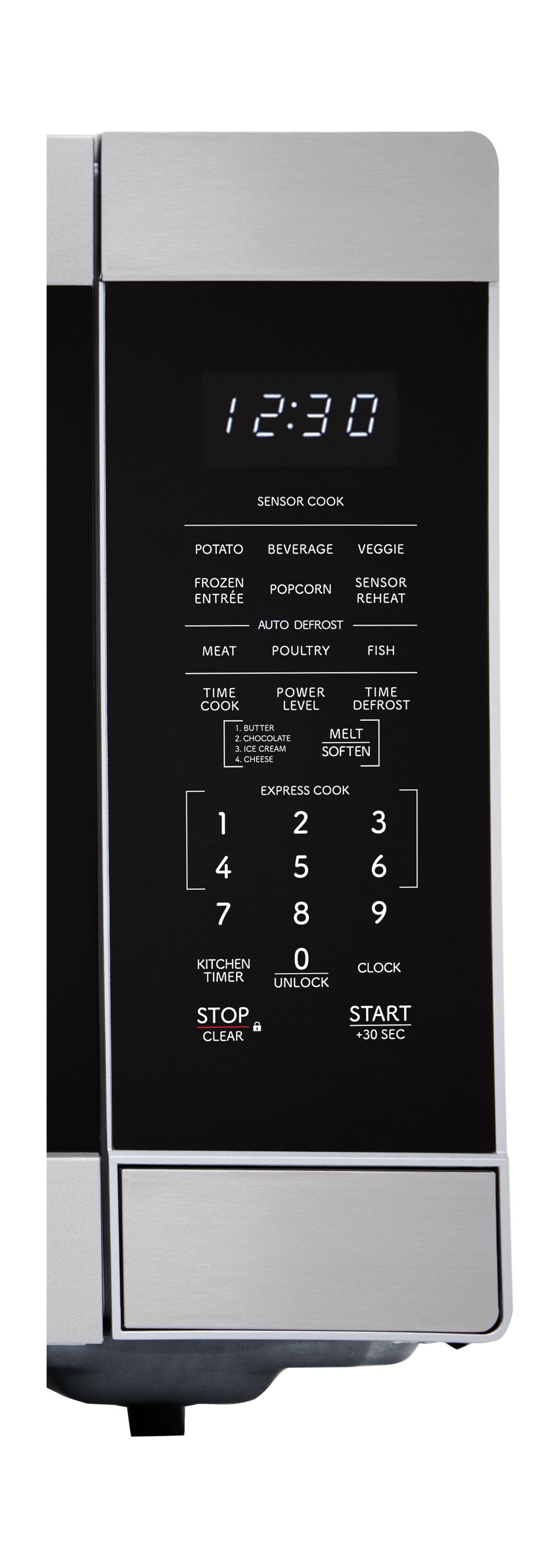 Microondas de encimera Sharp con controles de cocción por sensor de 1.6 pies cúbicos y 1100 watts (mayores a 1.5 pies cúbicos) en acero inoxidable.